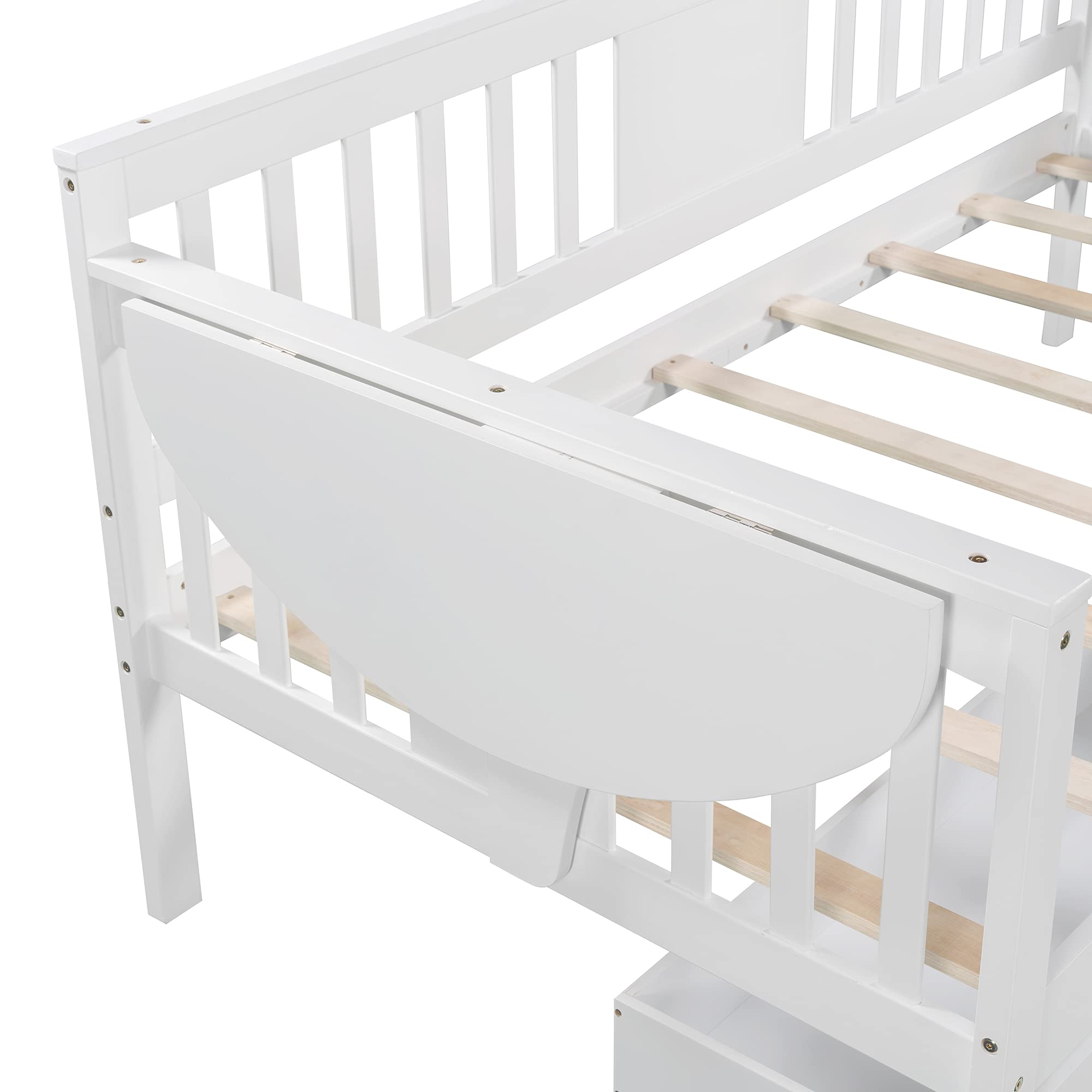 White Wood Daybed with 2 Storage Drawers & Side Table - Twin Size Sofa Bed with Wood Slat Support (No Box Spring Needed) - Easy Assembly for Bedroom, Guest Room or Living Room - Perfect for Small Spaces & Overnight Guests