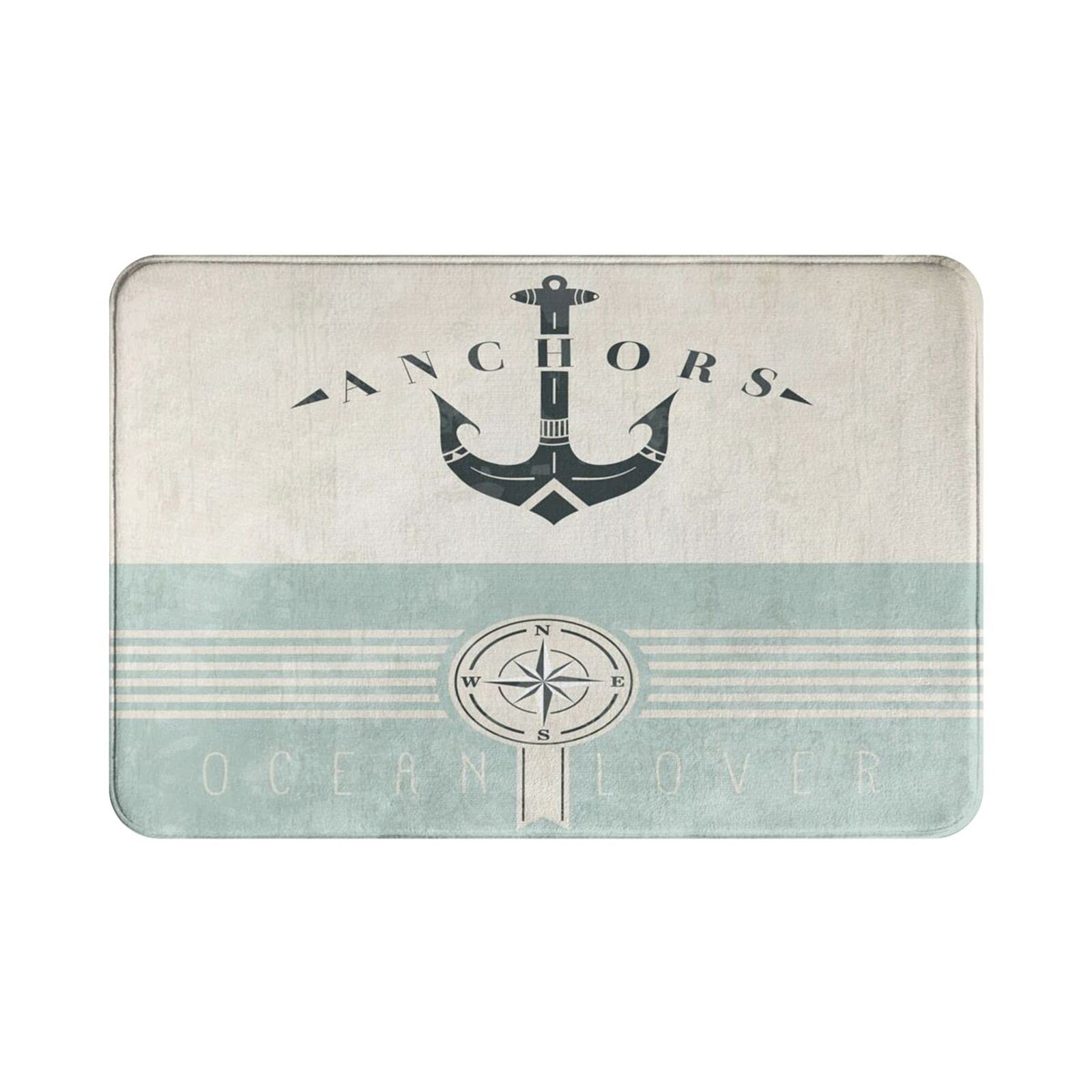 **Vintage Nautical Anchor Bath Mat - Soft, Non-Slip, Absorbent & Washable Bathroom Rug for Shower, Kitchen Sink - Perfect Bathroom Decor & Floor Mat for Coastal Theme Homes**