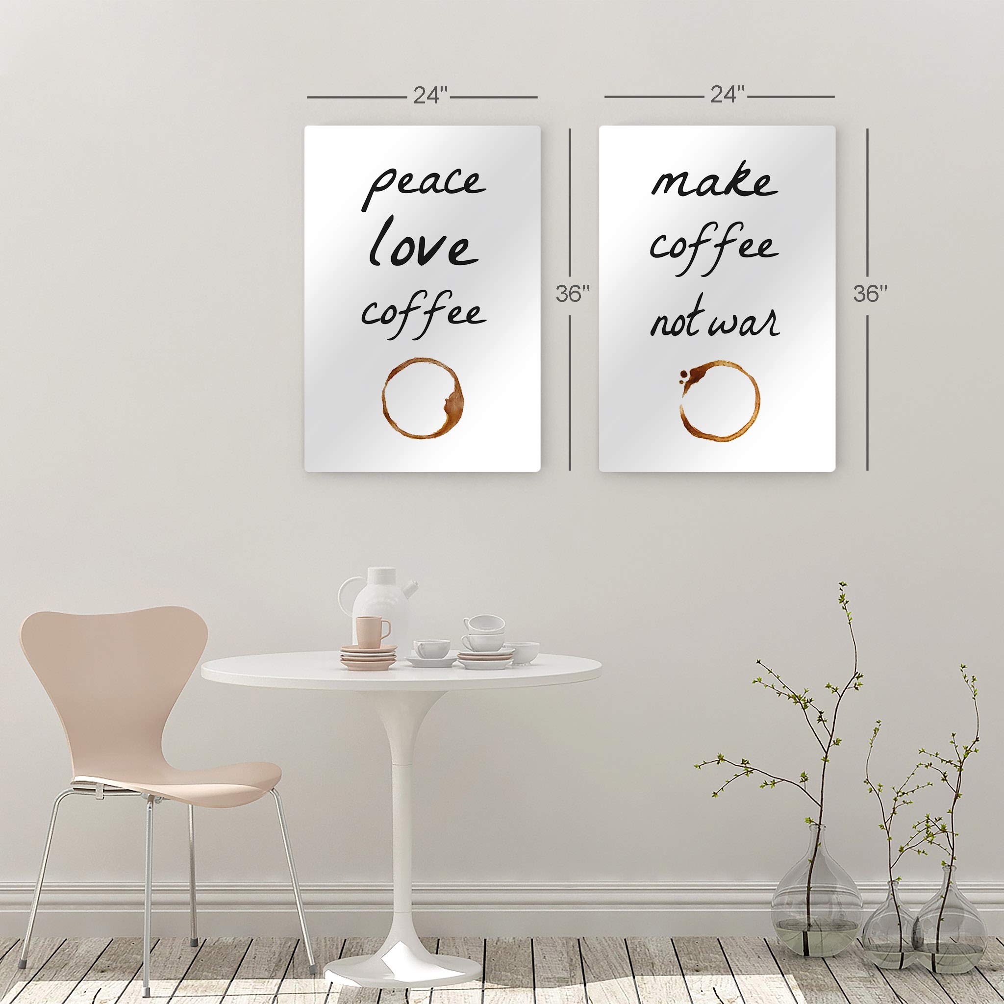 Peace Love Coffee & Make Coffee Not War Metal Print Set - 2 Panel Wall Art for Kitchen, Office & Coffee Shop Decor (30x20 Inches) - Inspirational Farmhouse Sign, Perfect Gift for Coffee Lovers & Home Decor