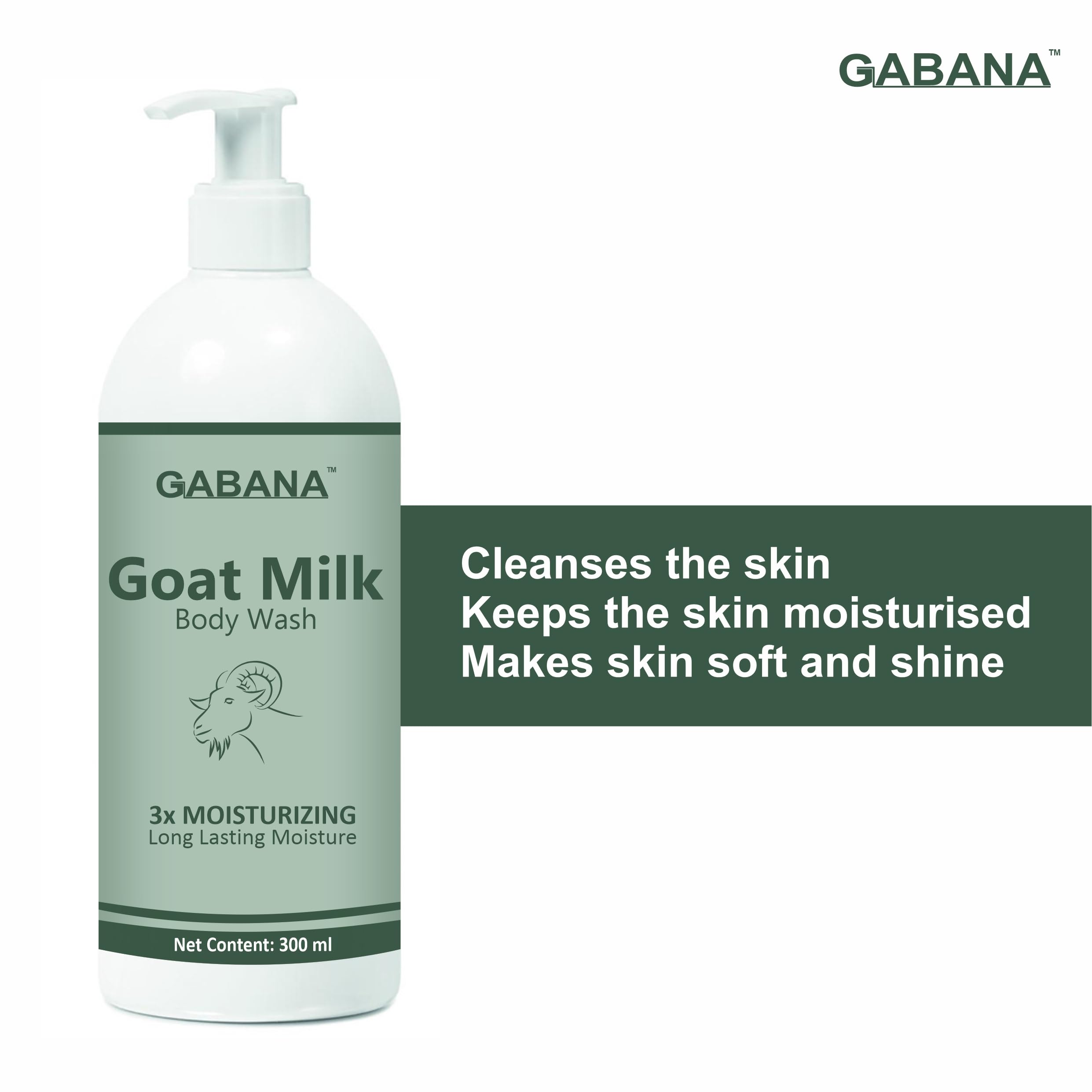 GABANA Goat Milk Body Wash for Dry Skin - Long Lasting Moisture & Skin Brightening (Pack of 2, 300ml) | Natural Body Cleanser for Sensitive Skin | Perfect for Daily Shower & Spa Relaxation at Home