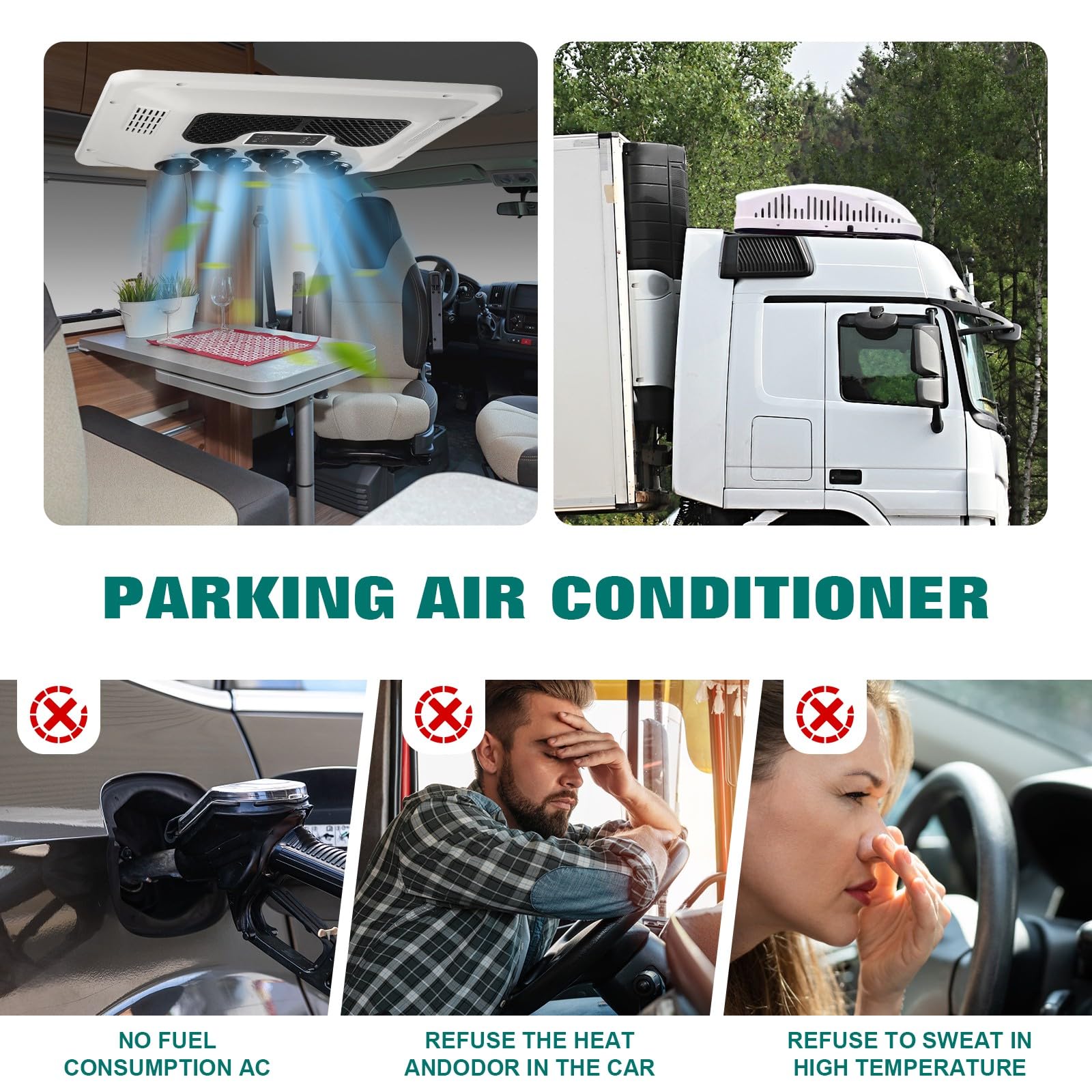 12V DC Air Conditioner for Trucks, RVs, Buses & Excavators - Roof Mounted Cooling & Heating System for Campers, Agricultural Vehicles - Portable AC Unit with Hot/Cold Function - Perfect for Off-Grid Living & Road Trips