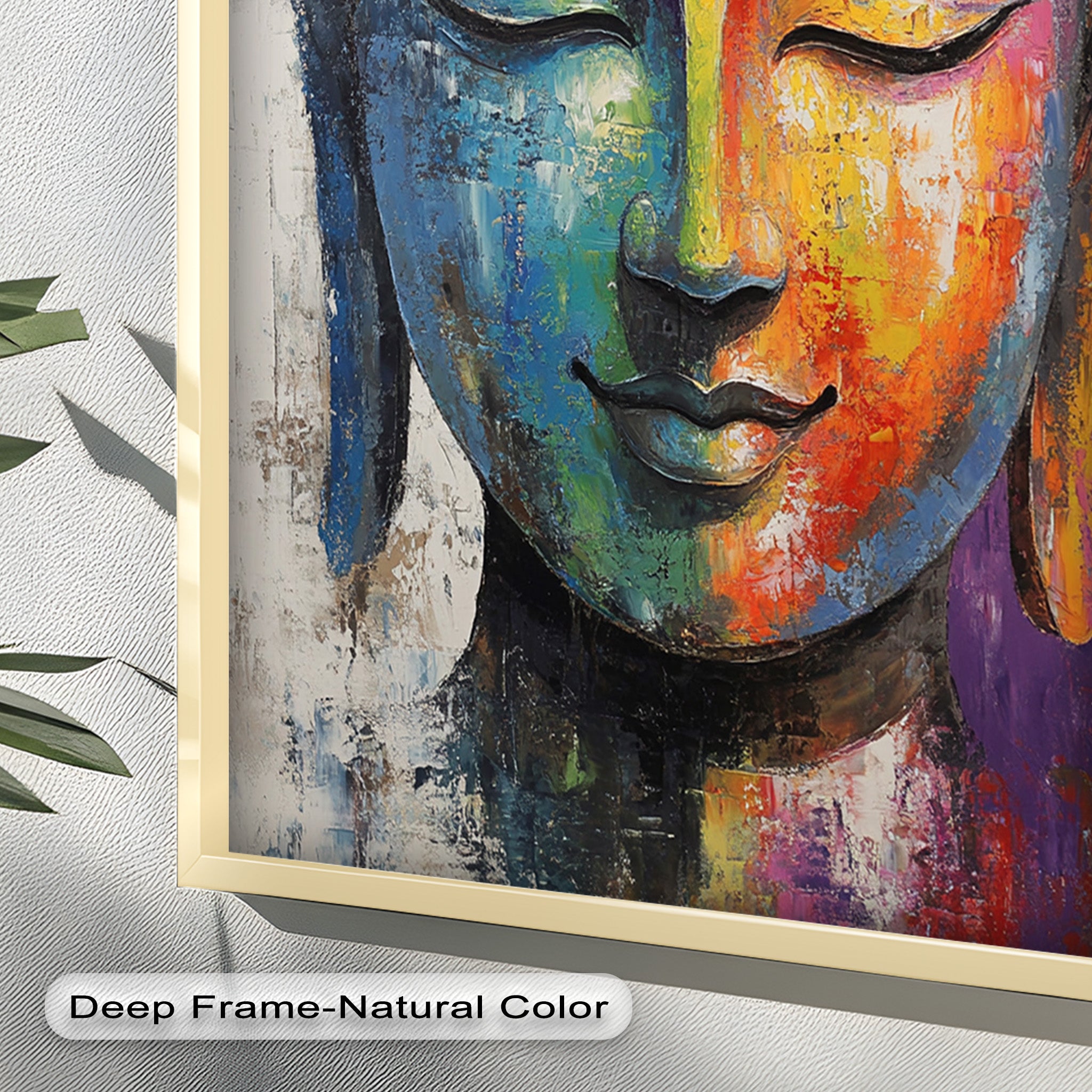 Vibrant Buddha Wall Art - Hand-Painted Religious Oil Canvas Painting for Meditation Room & Home Decor