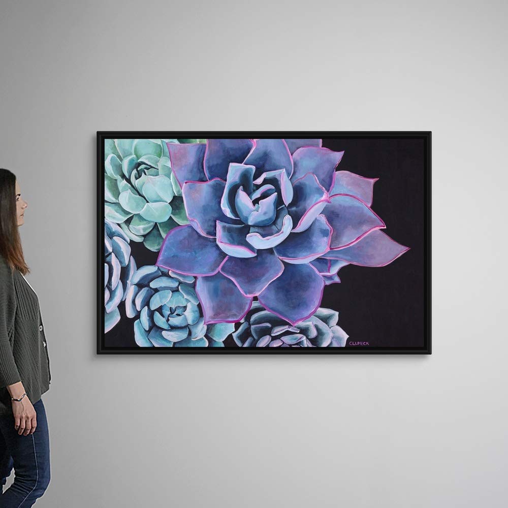 Elegant Black Float Frame Canvas Floral Art - Modern Wall Decor for Living Room, Bedroom & Office