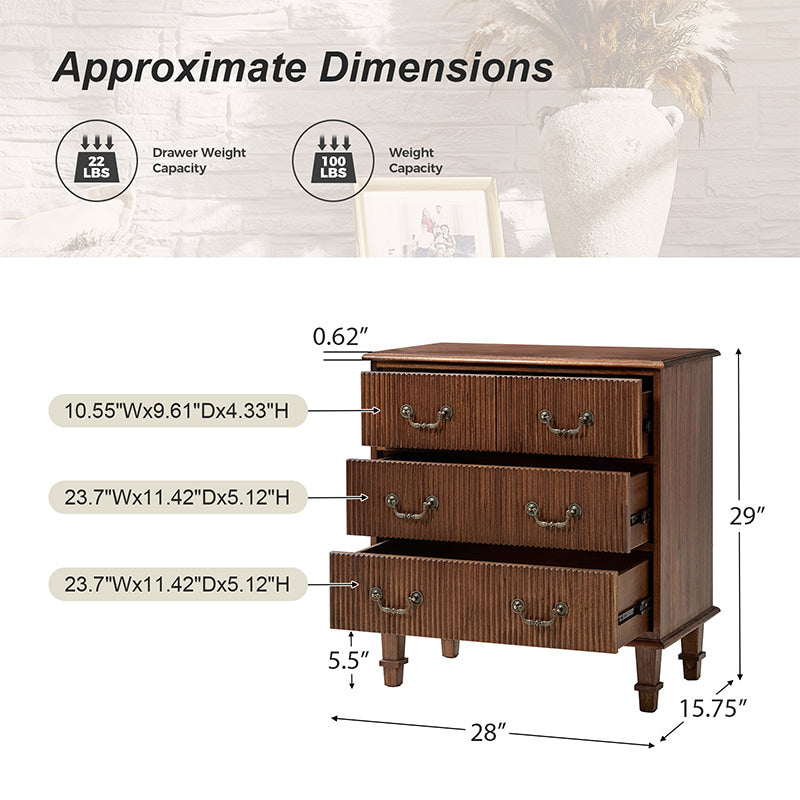 Rustic 3-Drawer Nightstand with USB Charging Station - Solid Wood Bedside Table for Bedroom, Living Room & Guest Room | Galatea Optional Types