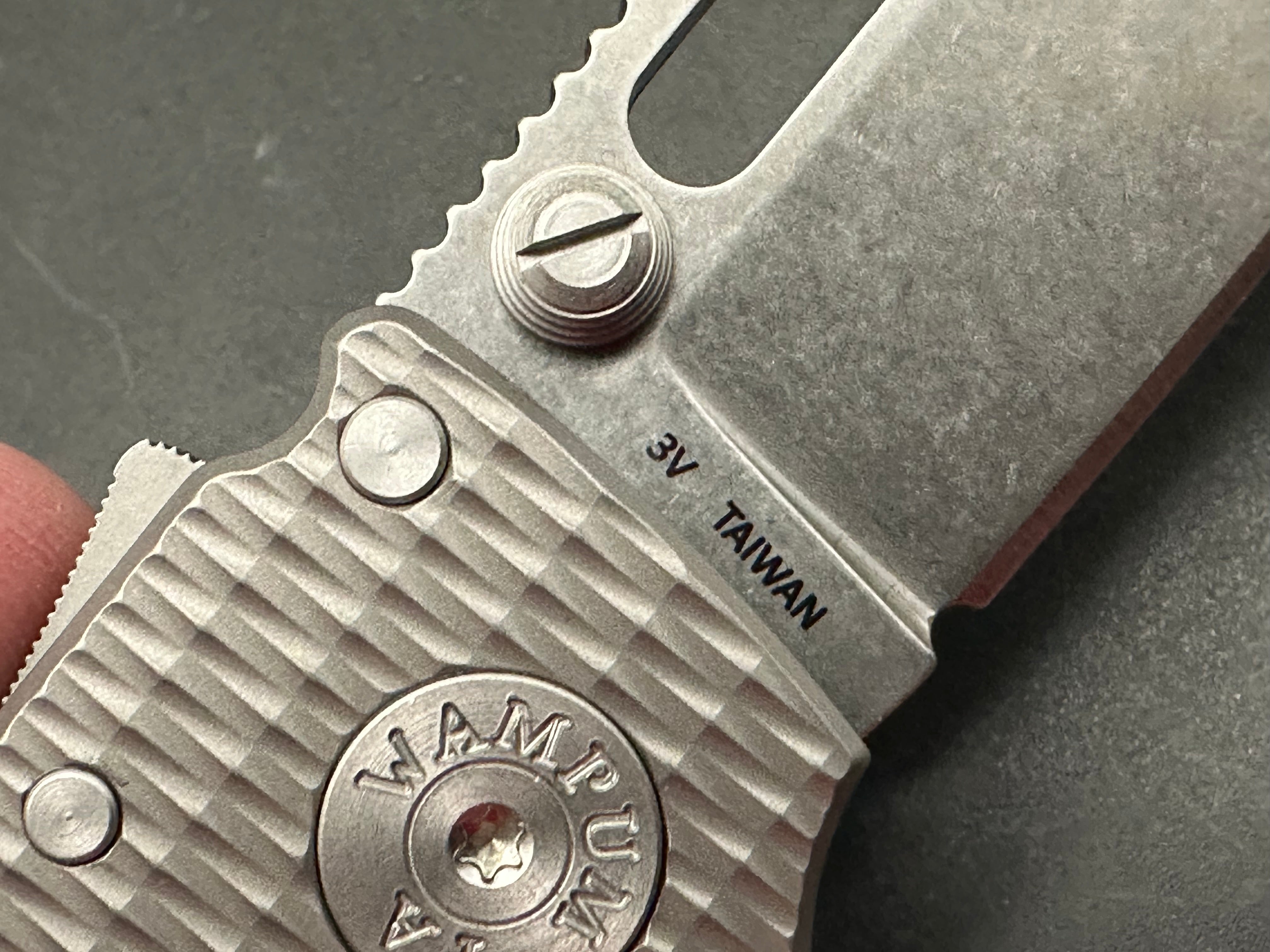 DEMKO AD20.5 Folding Knife - Textured Titanium Handle with Shark Lock & 3V Steel Blade - EDC, Outdoor Survival, Camping, Hunting Gear
