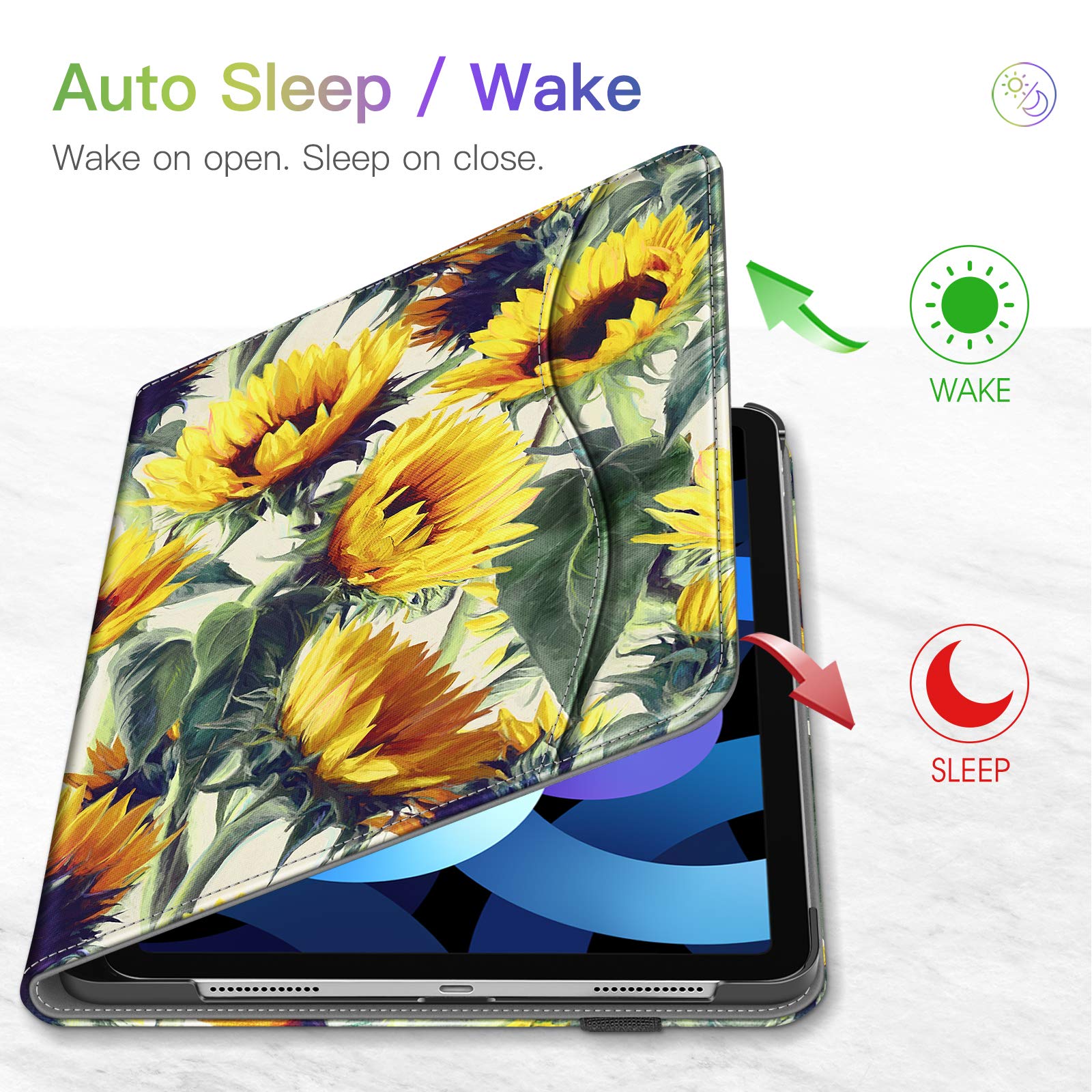 FINTIE iPad Air 11 Inch Case (2025/2024 M3/M2 & 5th/4th Gen 2022/2020) - Multi-Angle Stand Folio Cover with Apple Pencil Holder, Card Pocket | Sunflower Design | Perfect for Work, Study & Travel Protection