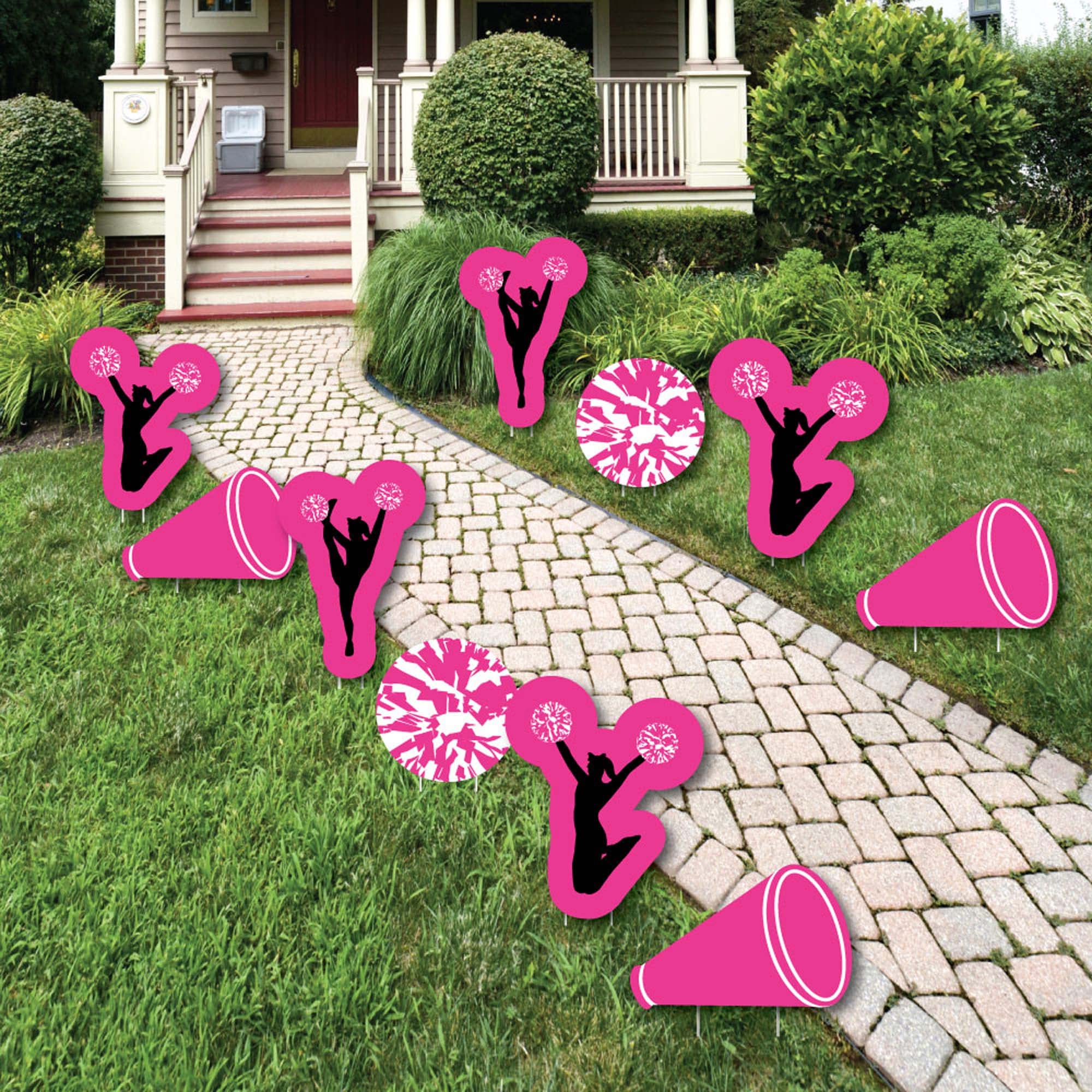 Big Dot of Happiness Cheerleading Decorations - 10-Piece Pom-Poms, Megaphones & Lawn Signs for Outdoor Birthday Parties, Cheerleader Celebrations & Game Day Spirit - Yard Decor for Sports Events & Team Pride