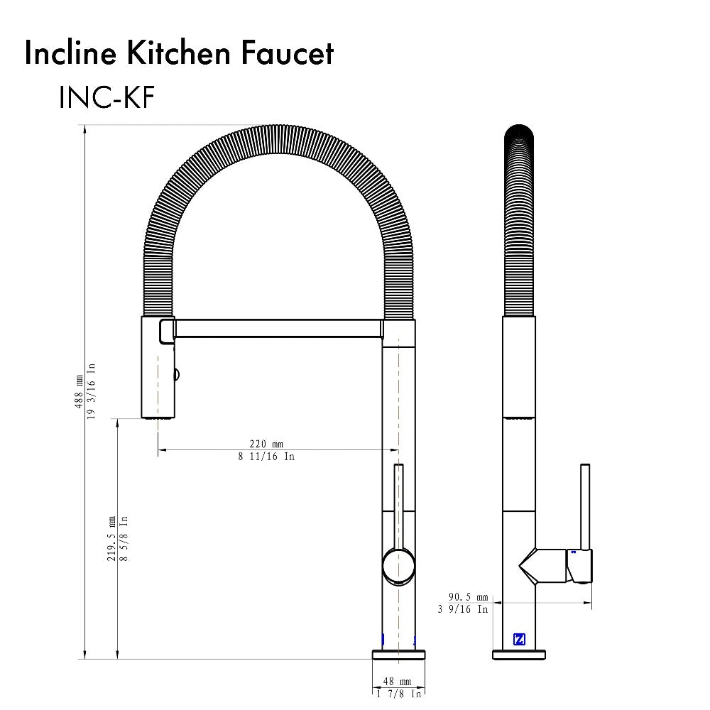ZLINE Incline Pull Down Single Handle Kitchen Faucet in Gun Metal - Modern Matte Black Pull-Down Sprayer for Sink, Perfect for Cooking, Washing Dishes & Filling Pots (INC KF GM)