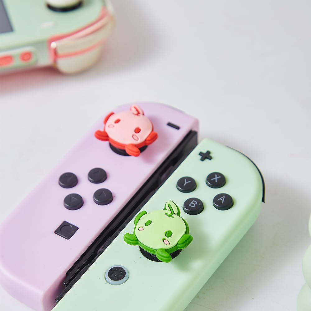 Nintendo Switch Thumb Grip Caps - 4PCS Silicone Joycon Grips Cover for Switch Lite/OLED, Kawaii Joystick Caps in Blue Green/Red (Junimo Style) - Ergonomic Gaming Accessories for Comfortable Play Sessions