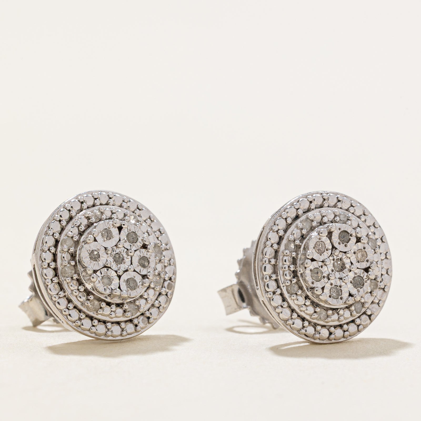 Sparkling Silver Illusion Diamond Cluster Stud Earrings | 0.03ctw Genuine Diamonds | Perfect for Weddings, Parties & Everyday Elegance