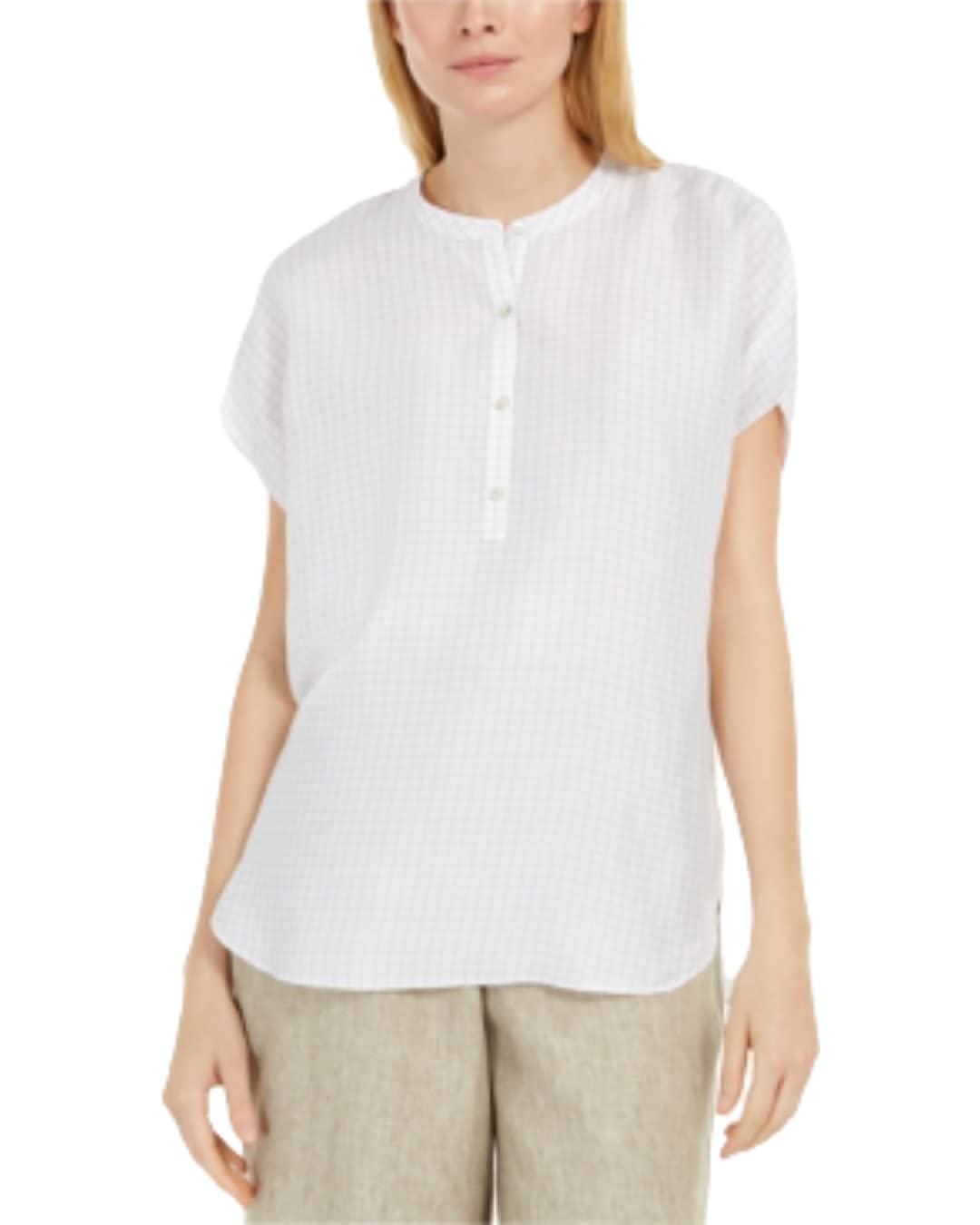 Women's White Check Washed Silk Blouse - X-Small Size | Elegant Casual Wear for Office, Date Night & Special Occasions