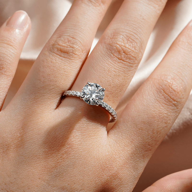 1.5 Carat Round Moissanite Engagement Ring with Pavé Band & Hidden Halo - Perfect for Proposals, Weddings & Anniversary Gifts