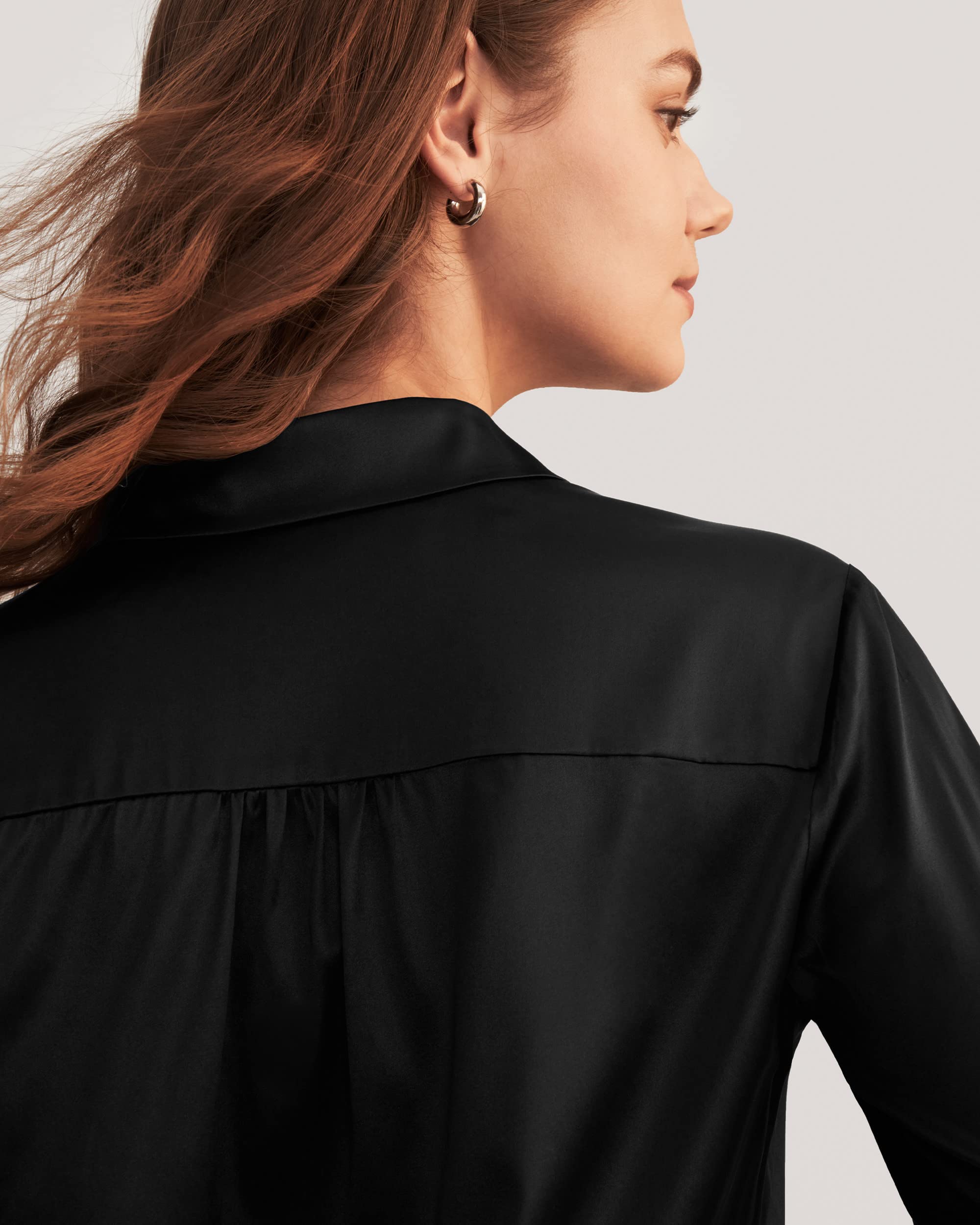 LilySilk Women's 19MM Natural Silk Charmeuse Long Sleeve Collared Blouse - Elegant Office Wear & Business Casual Tops for Professional Women