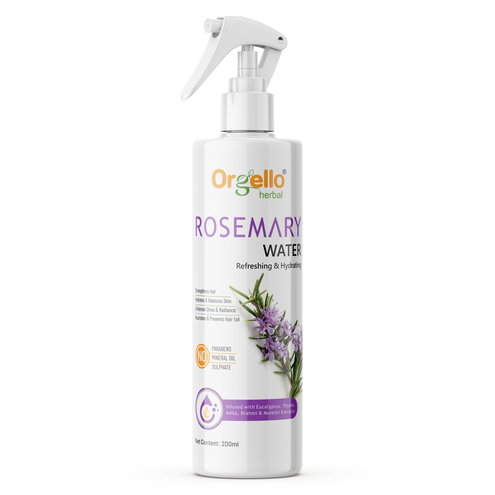 Organic Rosemary Water for Hair Growth & Scalp Care | Natural Hair & Skin Spray to Reduce Hair Fall & Strengthen Hair | Men & Women | 200ml | Perfect for Daily Hair Care Routine & Post-Workout Refreshment