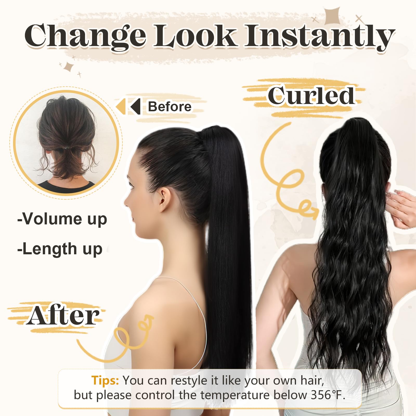 Natural Human Hair Ponytail Extension with Secure Claw Clip - Soft 14-22 Inch Hairpiece for Women in Jet Black (20
