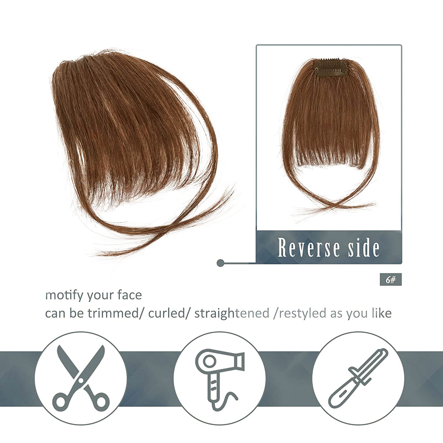 BARSDAR Clip-in Bangs for Women - Real Human Hair Wispy Fringe Extensions, Medium Brown with Temples | Perfect for Daily Wear, Cosplay & Hairstyle Transformations