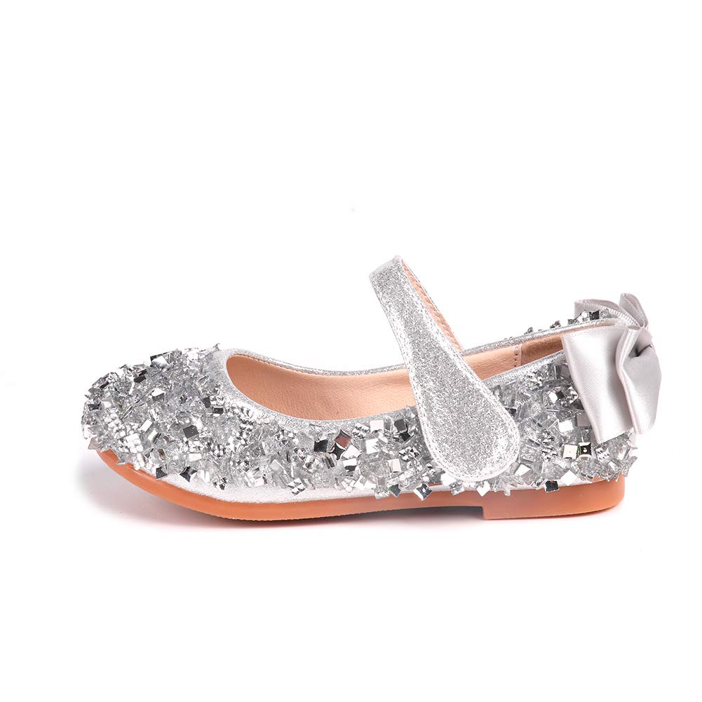 YIBLBOX Girls Glitter Rhinestone Ballet Flats - Sparkly Mary Jane Princess Shoes for Wedding, Party & Dress Up - Comfortable Ballerina Style for Kids & Toddlers