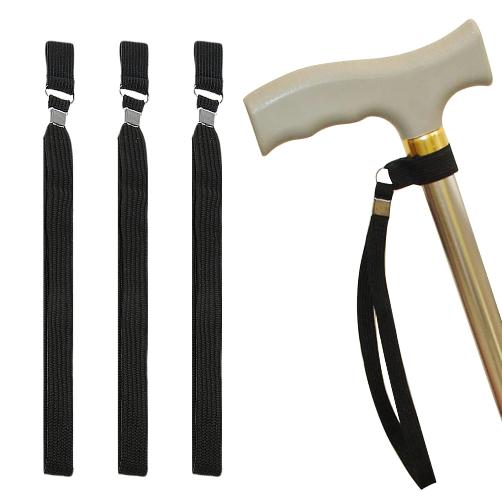 BEHAHAI 4 Pack Walking Cane Wrist Straps - Adjustable Black Wrist Loop Strap for Walking Sticks, Canes & Mobility Aids - Perfect for Hiking, Travel & Elderly Support