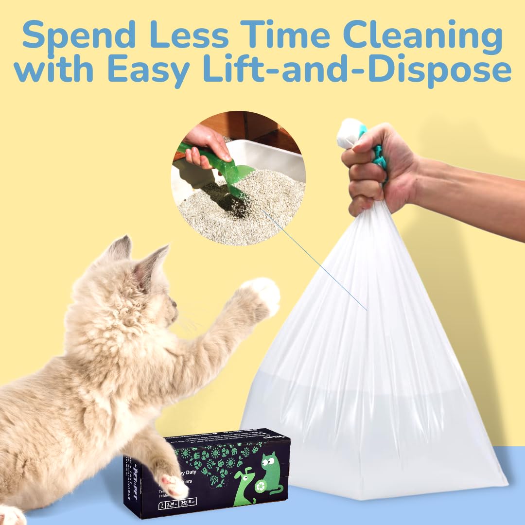 PET N PET Extra Large Cat Litter Box Liners - 14 Count Heavy Duty Kitty Litter Bags for Poop | Tear & Leak Proof with Drawstring Closure | Perfect for Large Litter Boxes & Multi-Cat Households