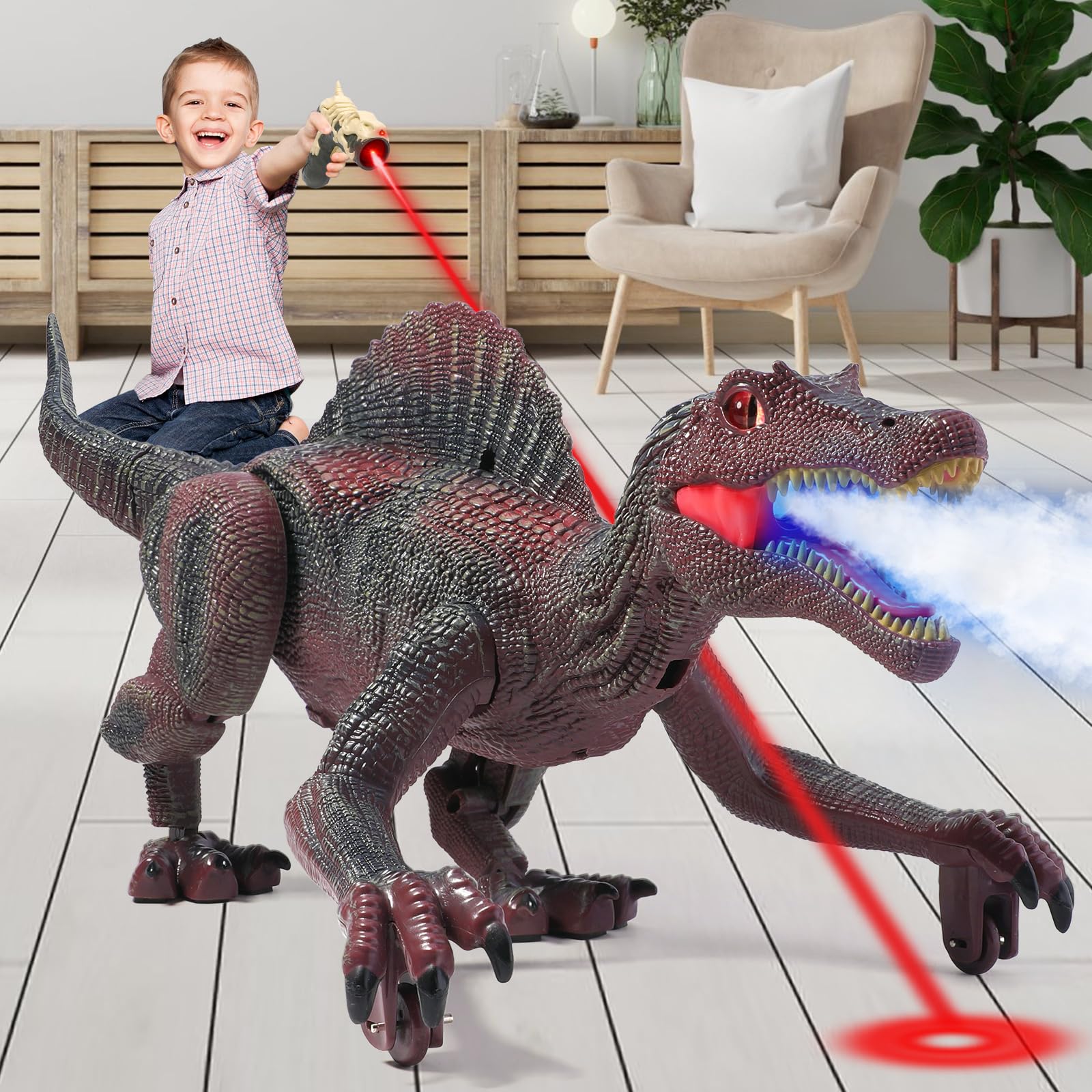 Mini Remote Control Dinosaur Toy - Light Up & Roaring RC Spinosaurus with Auto Spray, Walking Robot Dinosaur for Kids Ages 3-12 | Perfect Birthday Gift, STEM Toy for Boys & Girls | Indoor Play, Outdoor Adventure, Jurassic Themed Party