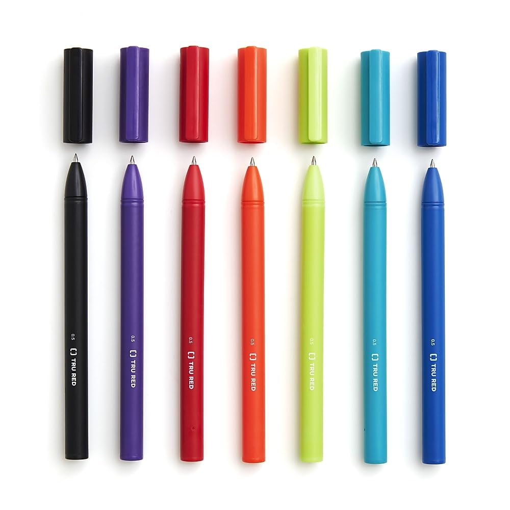 STAPLES TRU RED Quick Dry Gel Pens, Fine Point 0.5mm, 12-Pack - Smooth Writing for Office, School & Note Taking