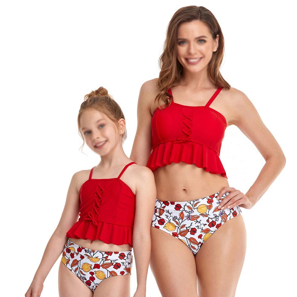 UXZDX CUJUX Women's Bikini Set - Matching Family Swimwear for Women & Girls, Red Medium Bathing Suits for Beach, Pool & Summer Vacations