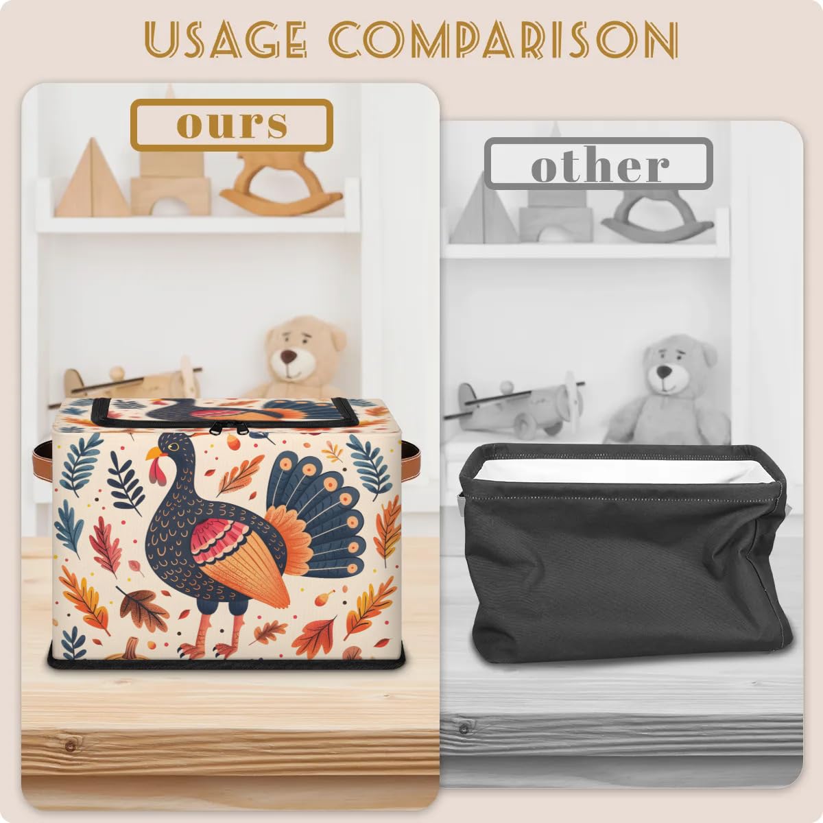 Thanksgiving Day Storage Boxes with Sturdy Handles - 2 Pack Zippered Storage Bins for Clothes, Toys & Home Organization | Durable Zipper Lid Storage Baskets for Holiday Decor, Seasonal Items & Kids Room Organization