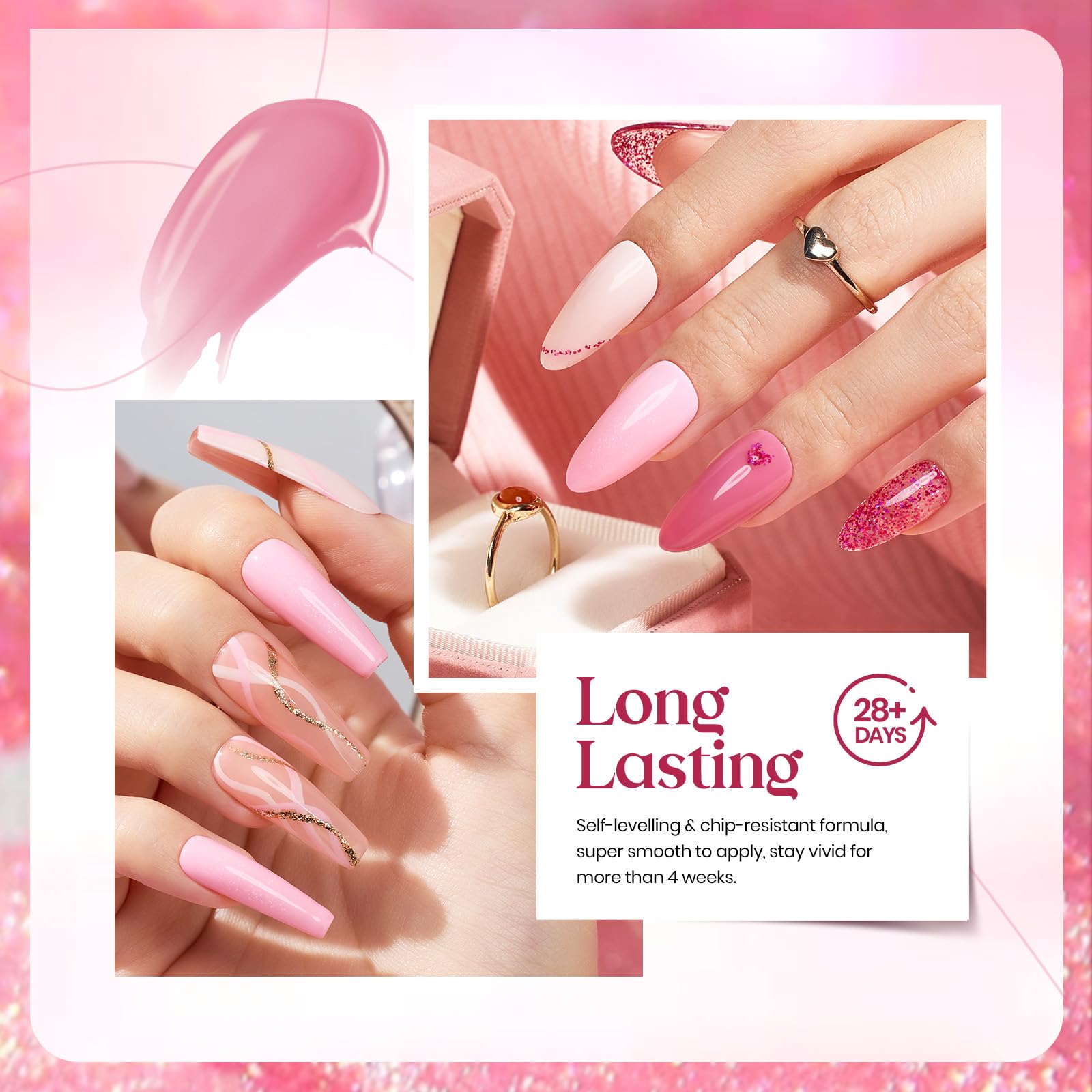 Beetles 6 Colors Gel Nail Polish Set - Pink Confetti Collection with Classic Nude, Glitter & Pastel Shades | Soak Off UV LED Nail Art Varnish | Manicure Kit for Women | Perfect for Home Salon, Party Nails & Gift Giving