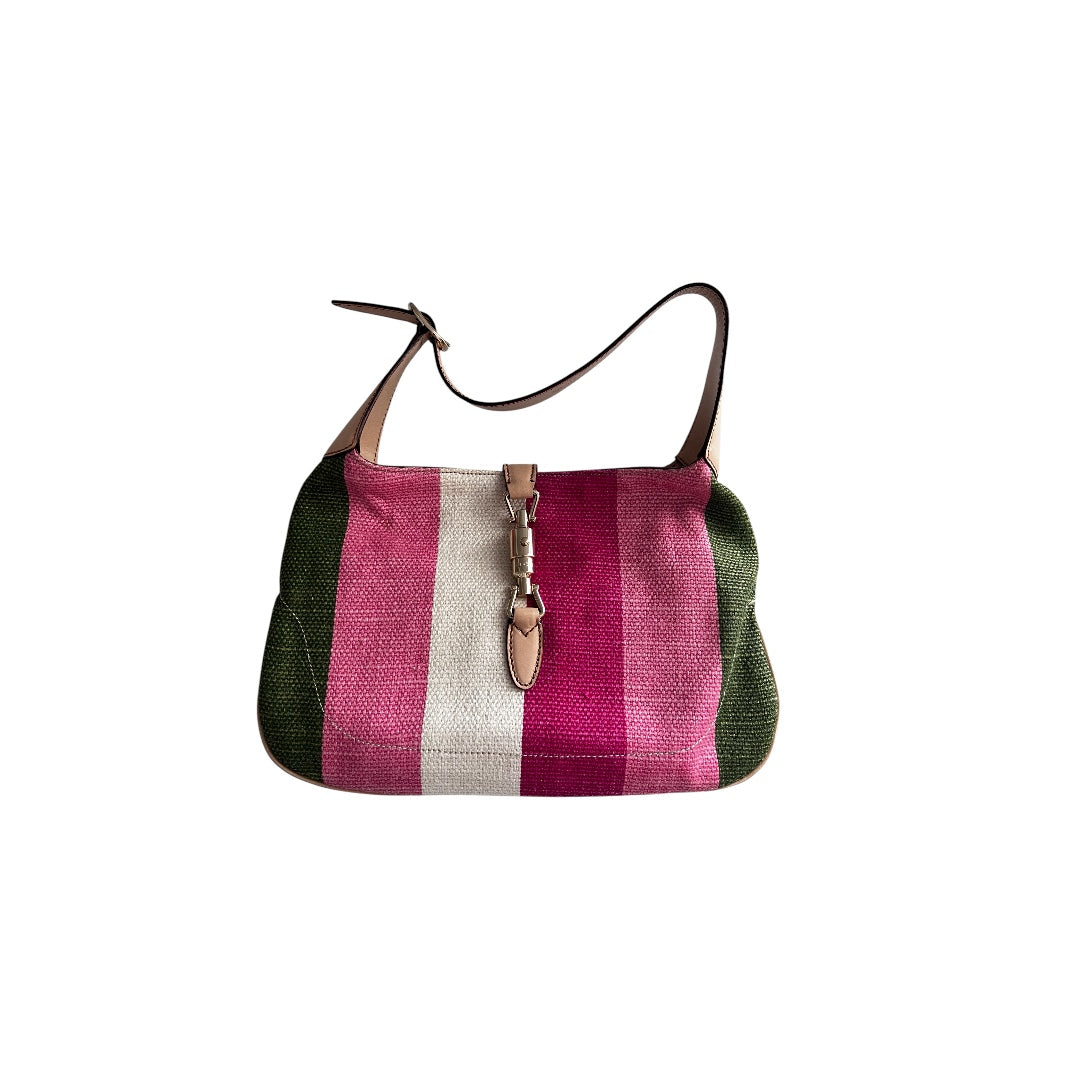 Vintage Gucci Jackie Bag Small Size - Color Stripe Linen Shoulder Bag for Women | Perfect for Everyday Use, Work & Casual Outings