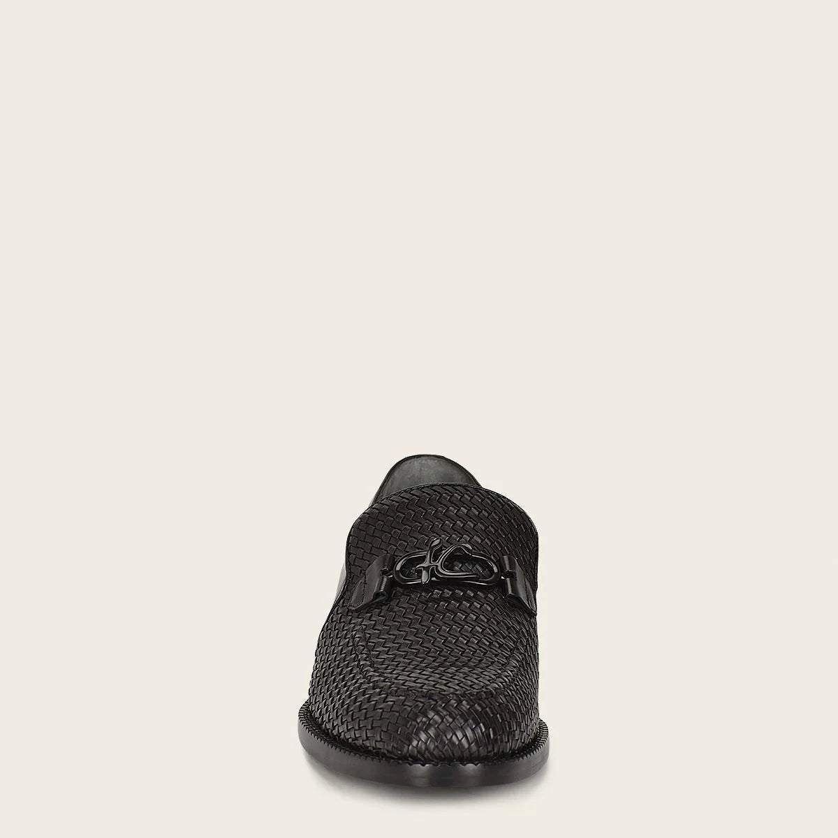 Franco Cuadra Q94TEBU Men's Black Fashion Casual Woven Leather Loafers - Comfortable Slip-On Shoes for Office, Travel & Daily Wear