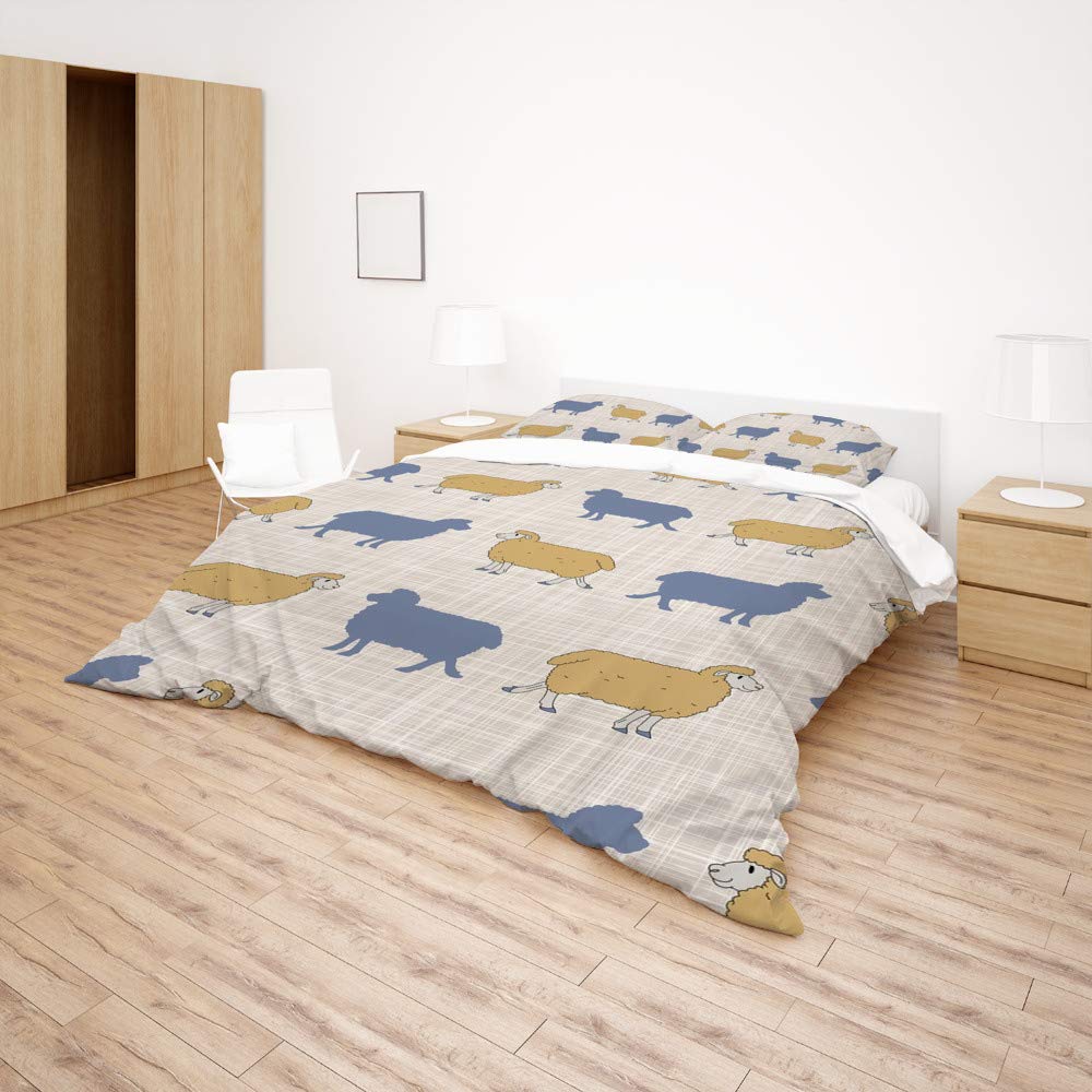Guitong 3-Piece Comforter Cover Set - French Farmhouse Style with Sheep Silhouette Design | Breathable & Soft All-Season Bedding | Includes Duvet Cover & Pillow Shams | Perfect for Home, Hotel, and Resort Decor