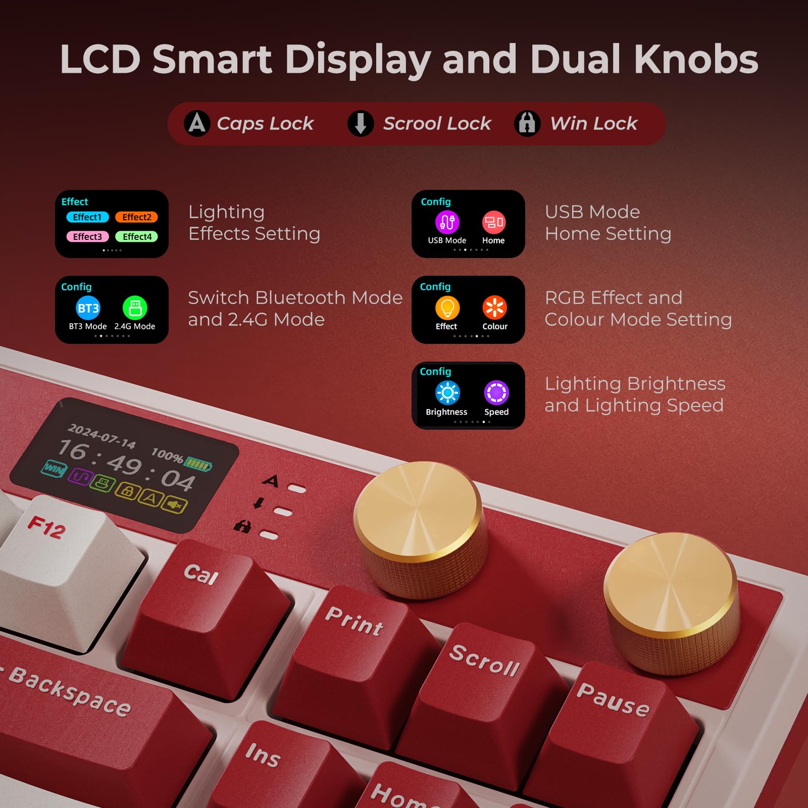 RK ROYAL KLUDGE M87 Wireless Mechanical Keyboard - Dual Knob, RGB Backlit, Hot Swappable for Gaming & Office