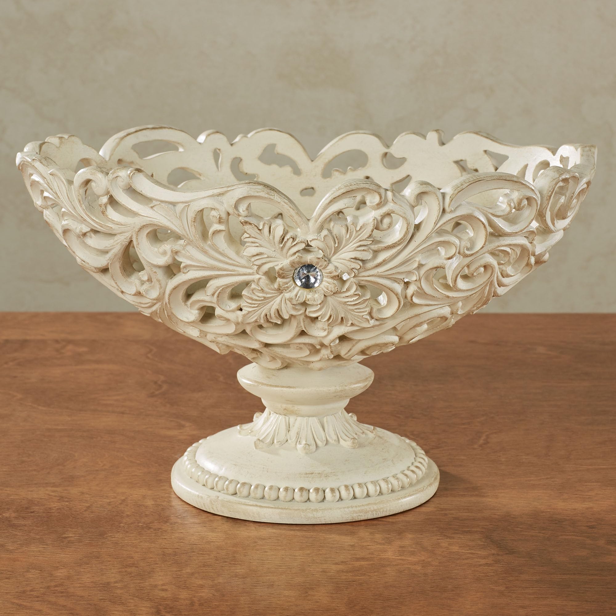 Elegant Openwork Decorative Centerpiece Bowl in Ivory & Gold - Perfect for Wedding Decor, Table Centerpieces, and Home Décor