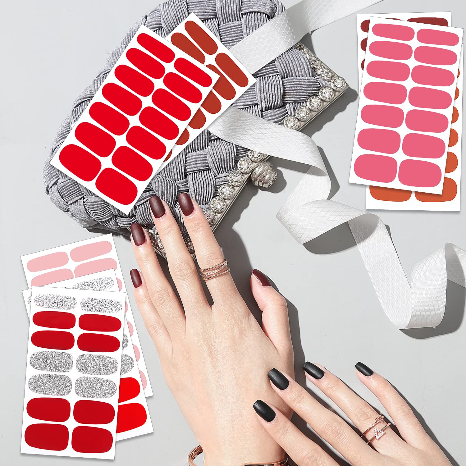 SILPECWEE Red Nail Polish Strips for Women - 16 Self-Adhesive Gel Nail Wraps with Nail File | Easy DIY Manicure at Home, Salon-Quality Nail Art Stickers for Parties, Weddings & Special Occasions
