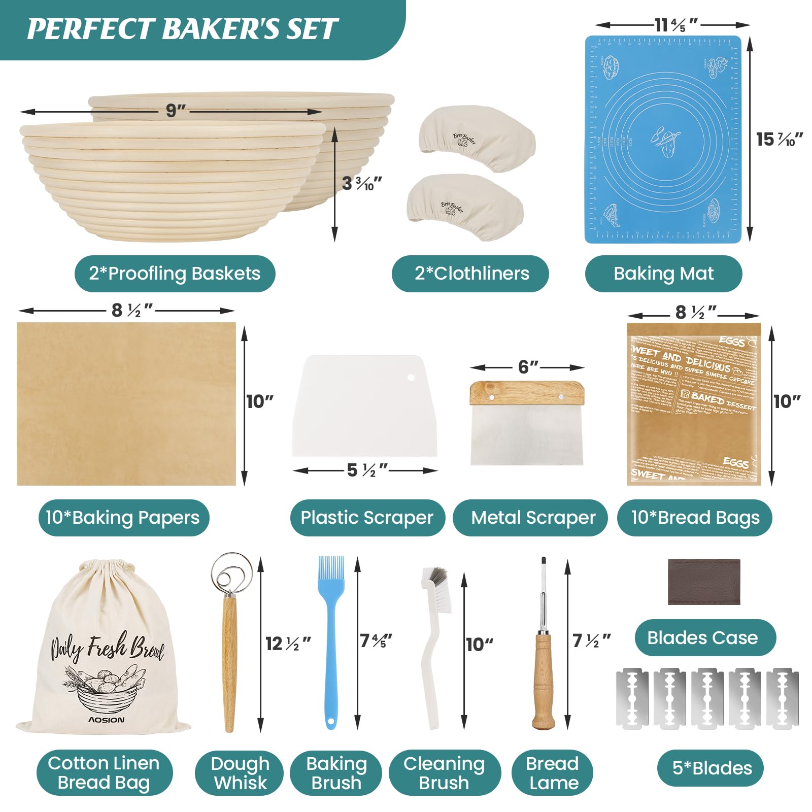 Premium Banneton Bread Proofing Basket Set of 2 - 9