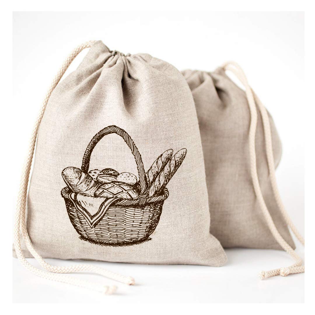 Organic Linen Bread Bags 3-Pack - 30x40cm Reusable Food Storage for Homemade Artisan Bread | Eco-Friendly Cotton Bread Bags for Baking, Picnics & Farmers Markets
