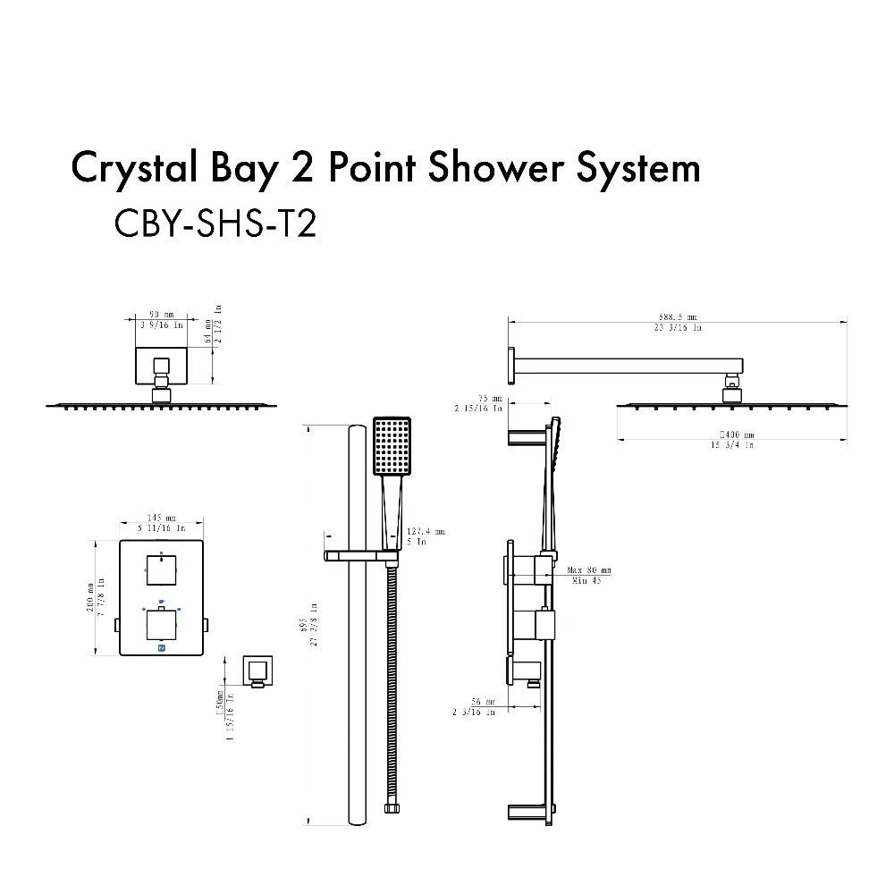 ZLINE Crystal Bay Thermostatic Shower System in Gun Metal - Luxury Rainfall Showerhead with Temperature Control for Modern Bathrooms (CBY SHS T2 GM) - Perfect for Spa-Like Experience at Home