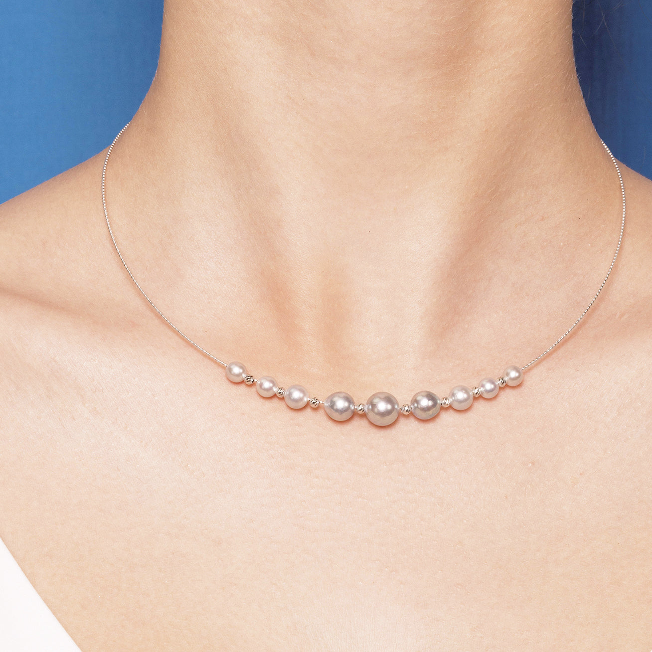 18K Solid Gold Silver Blue Akoya Pearl Necklace for Women - Elegant Jewelry Gift for Wedding, Anniversary & Special Occasions
