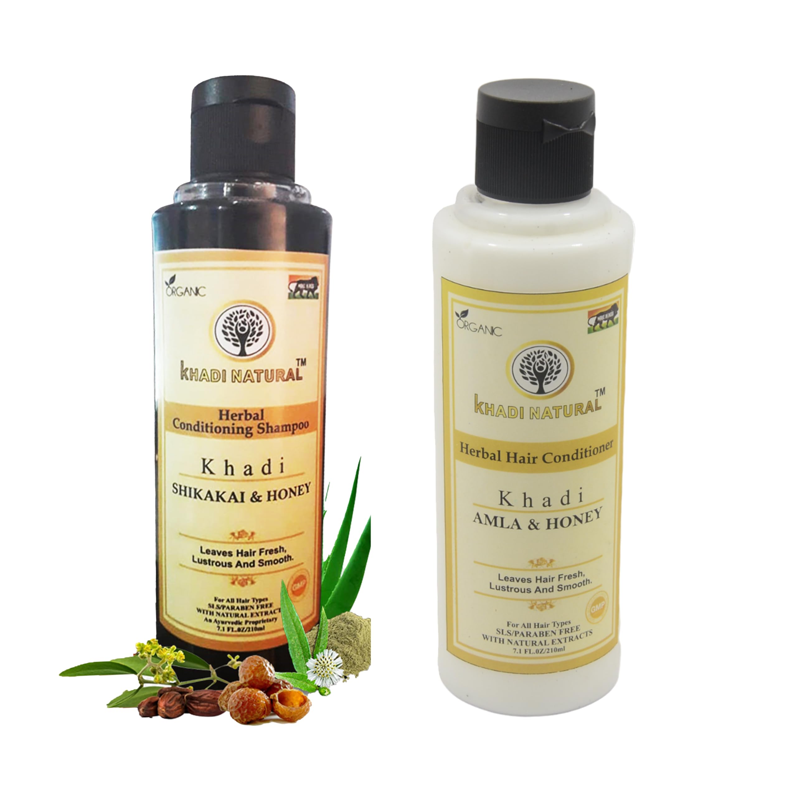 **Khadi Natural Shikakai Honey Shampoo & Amla Honey Conditioner Combo - 420ml Each | Herbal Hair Care for Shine & Strength | Perfect for Dry, Damaged Hair & Scalp Nourishment**