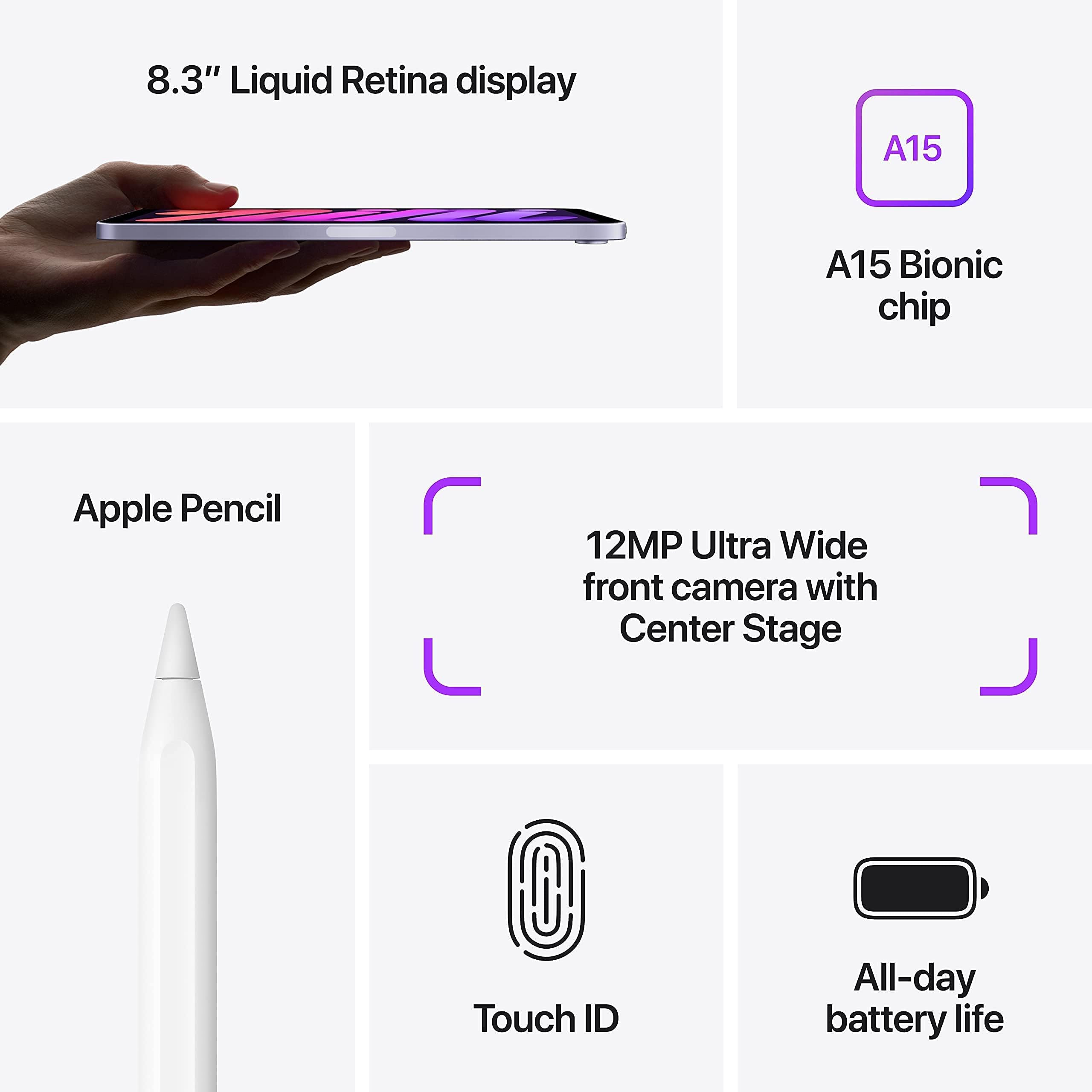 2021 Apple iPad Mini 6 (8.3 Inch, Wi-Fi, 64GB) - Space Purple - Certified Refurbished - Perfect for Travel, Work & Entertainment