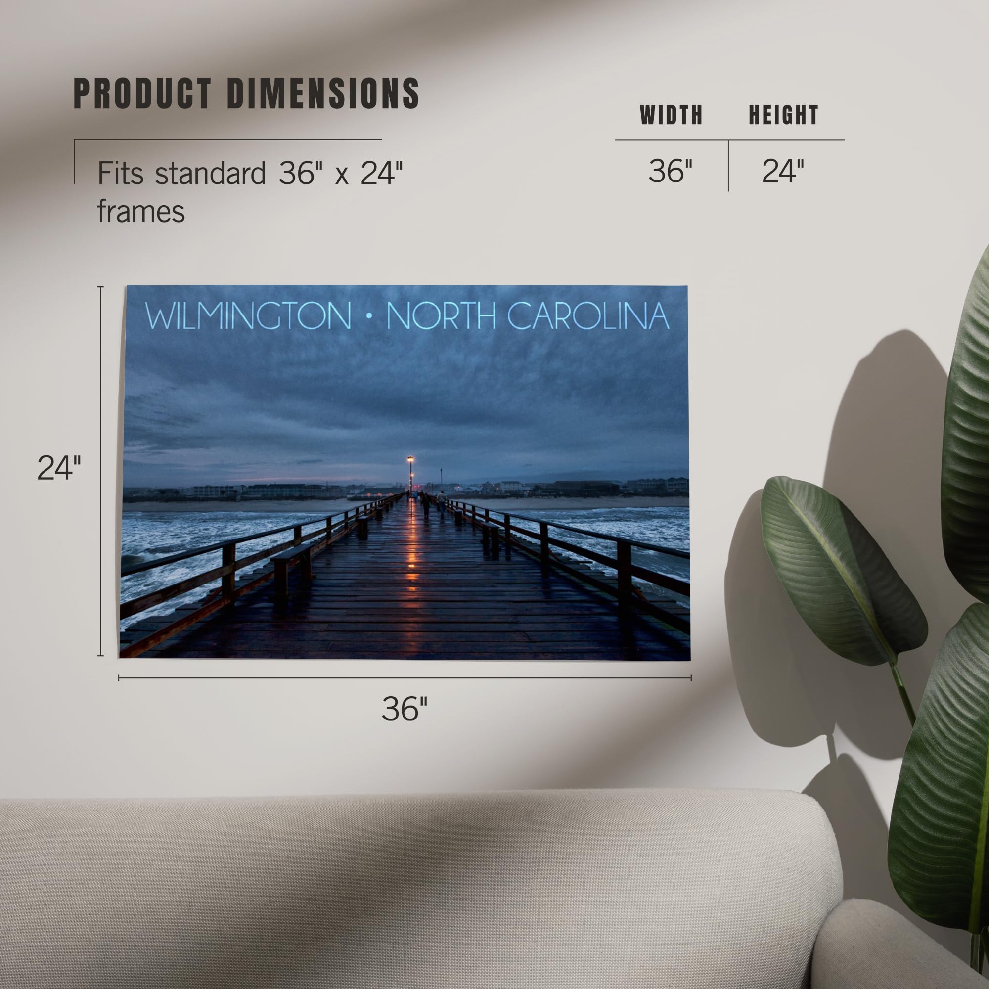Lantern Press 24x36 Inch Giclee Art Print - Wilmington North Carolina Kure Beach Pier Coastal Wall Decor | Perfect for Beach House, Living Room & Office Decor