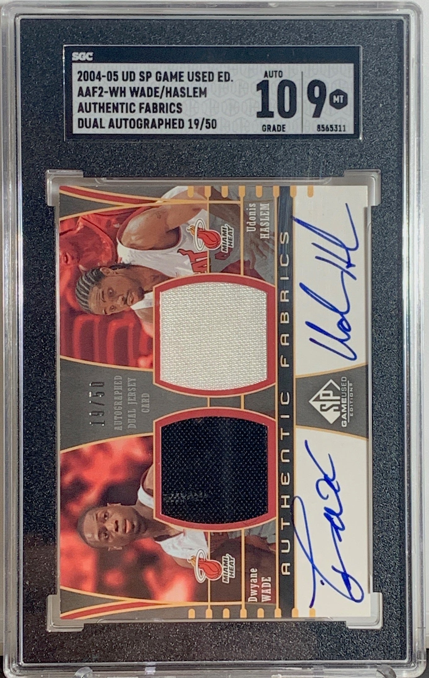 2004-05 Dwyane Wade UD Haslem AUTO Fabrics #19/50 SGC GEM 10/9 - Miami Heat HOF Memorabilia for Collectors & Basketball Fans - Perfect for Display in Home, Office, or Man Cave
