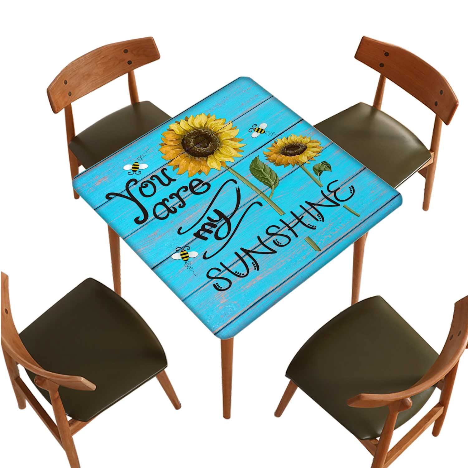 Sunflower Print Square Tablecloth 42x42 Inch - Waterproof Dustproof Polyester Table Cover with Elastic Edge for Dining Room, Kitchen, Garden & Patio - Perfect for Family Gatherings, Outdoor Parties & Home Decor