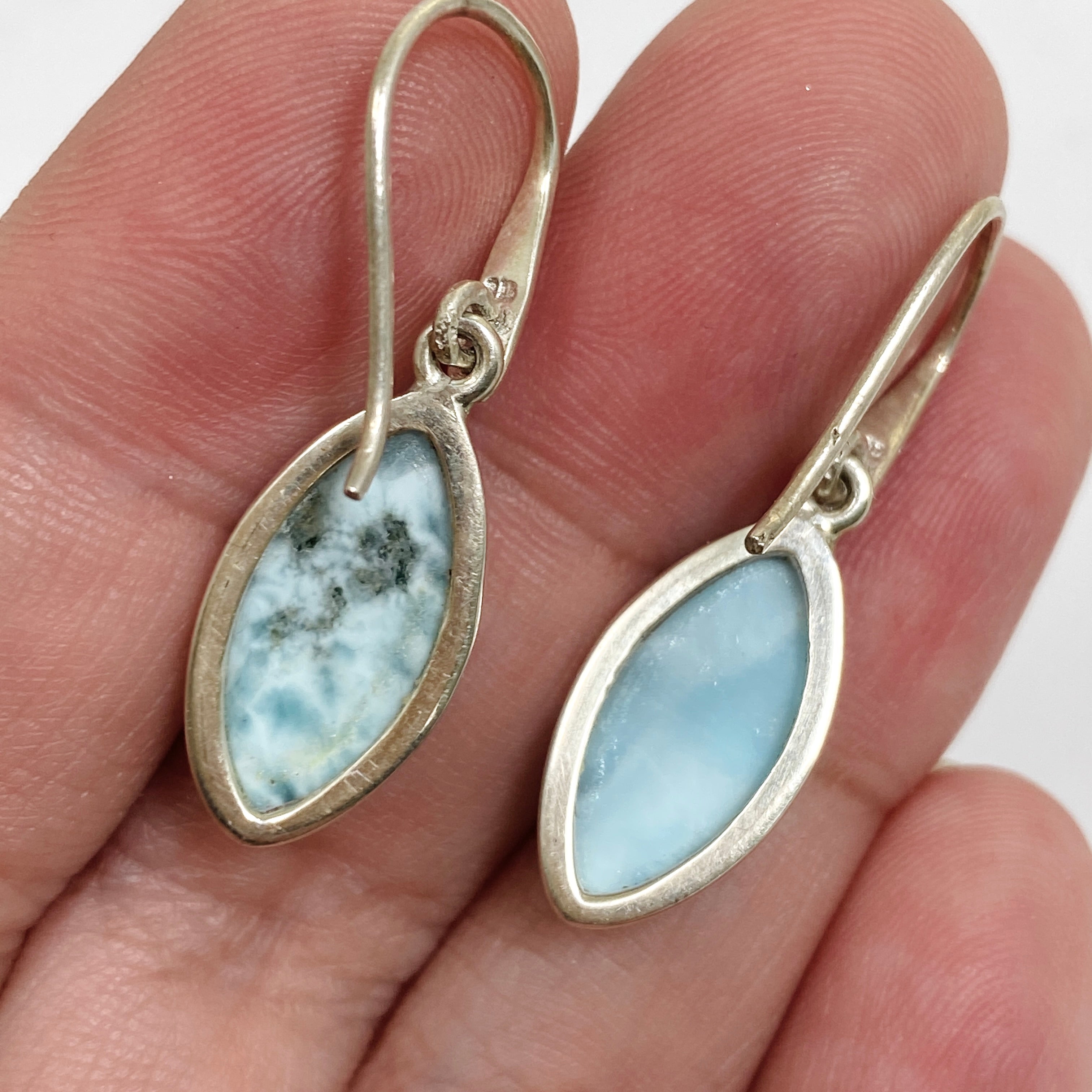 Larimar Marquise Cabochon Earrings – Handmade Sterling Silver Dangle Earrings for Women – Perfect for Beach Weddings & Boho Fashion