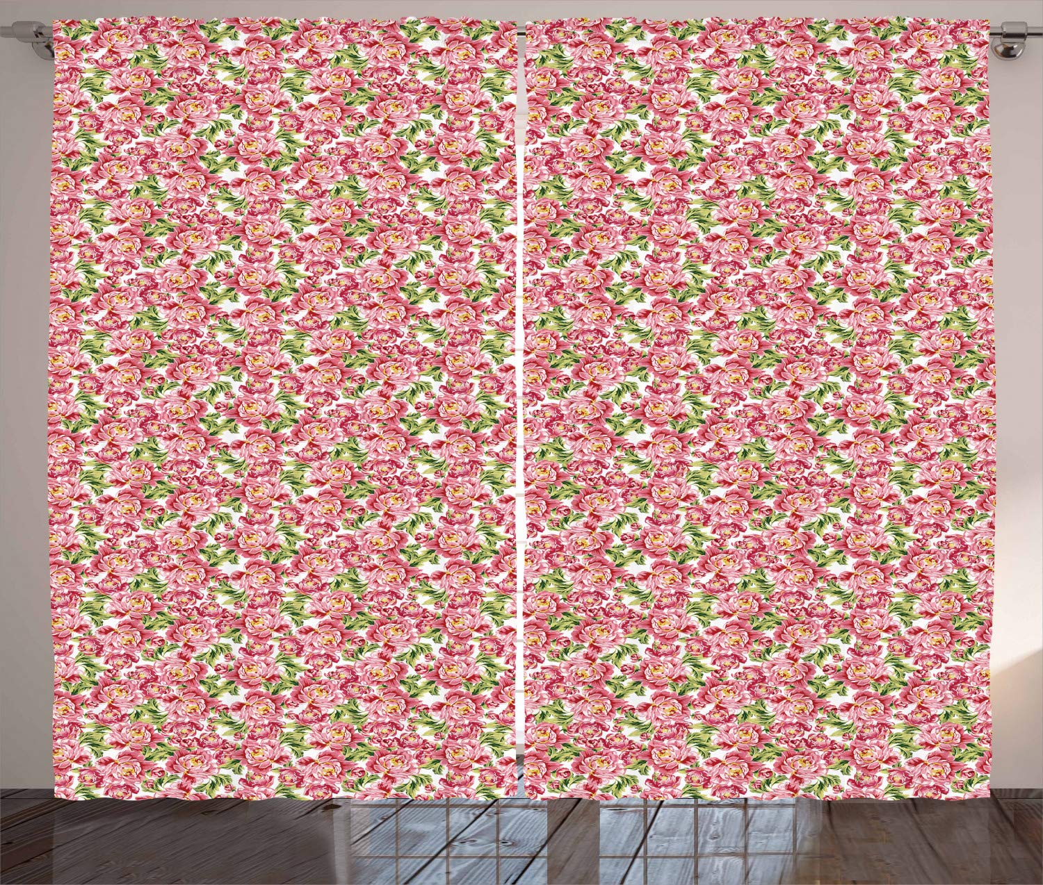 Ambesonne Romantic Vintage Peonies Floral Curtains - 2 Panel Set, 108