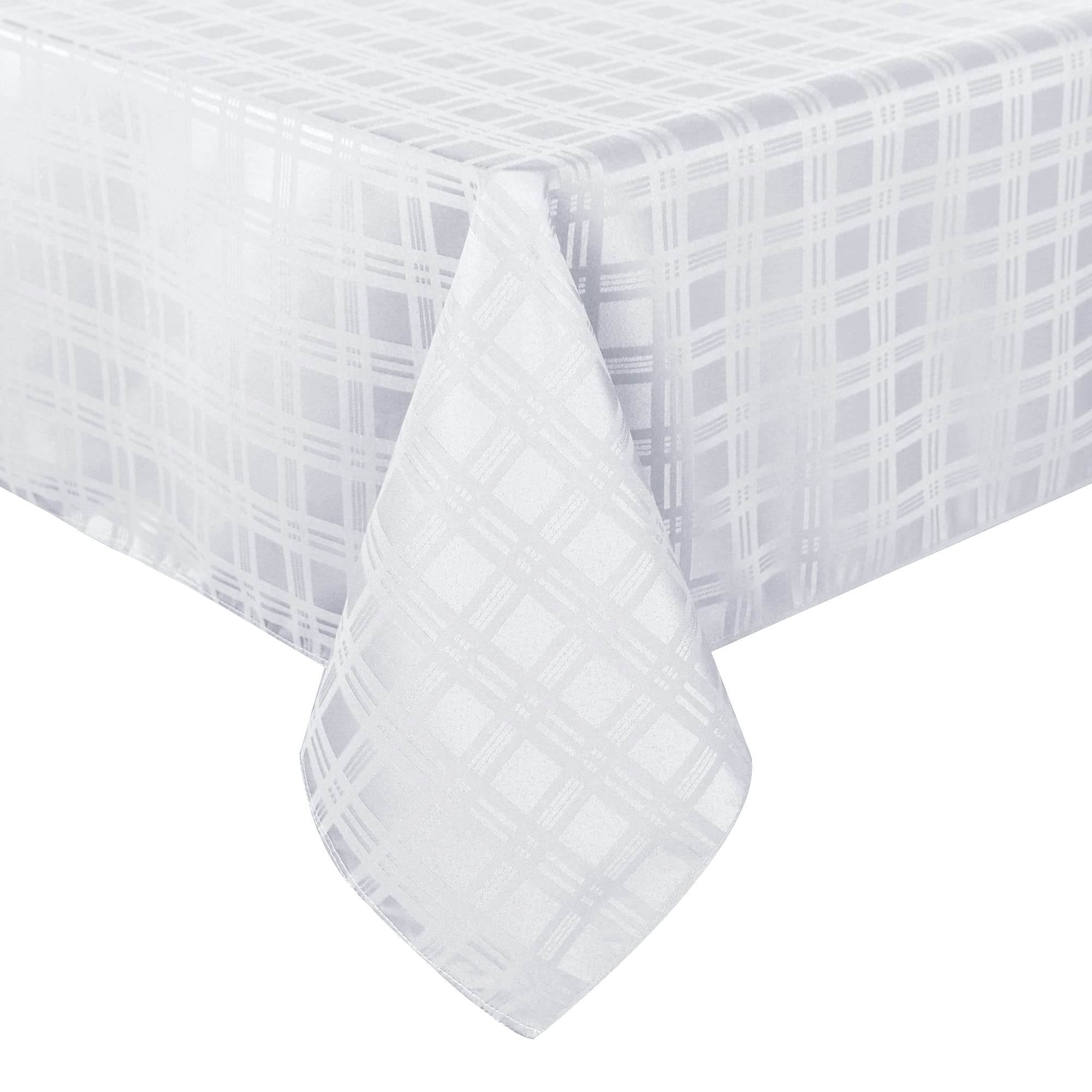 Premium 210GSM Solid Checkered Jacquard Tablecloth - Heavy Duty Waterproof Wrinkle-Free Microfiber Fabric for Dining, Parties, Weddings & Outdoor Events (White, 60x120 Inch Rectangle) - Perfect for Restaurants, Picnics & Home Decor