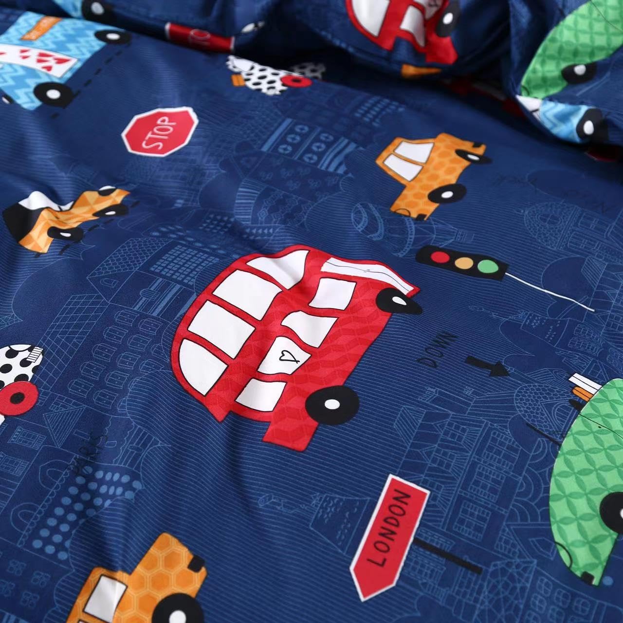 3-Piece Blue Car Themed Duvet Cover Queen Size - Super Soft Microfiber Bedding Set for Kids, Boys, Girls & Teens | Perfect for Race Car Themed Bedrooms & Gift Ideas