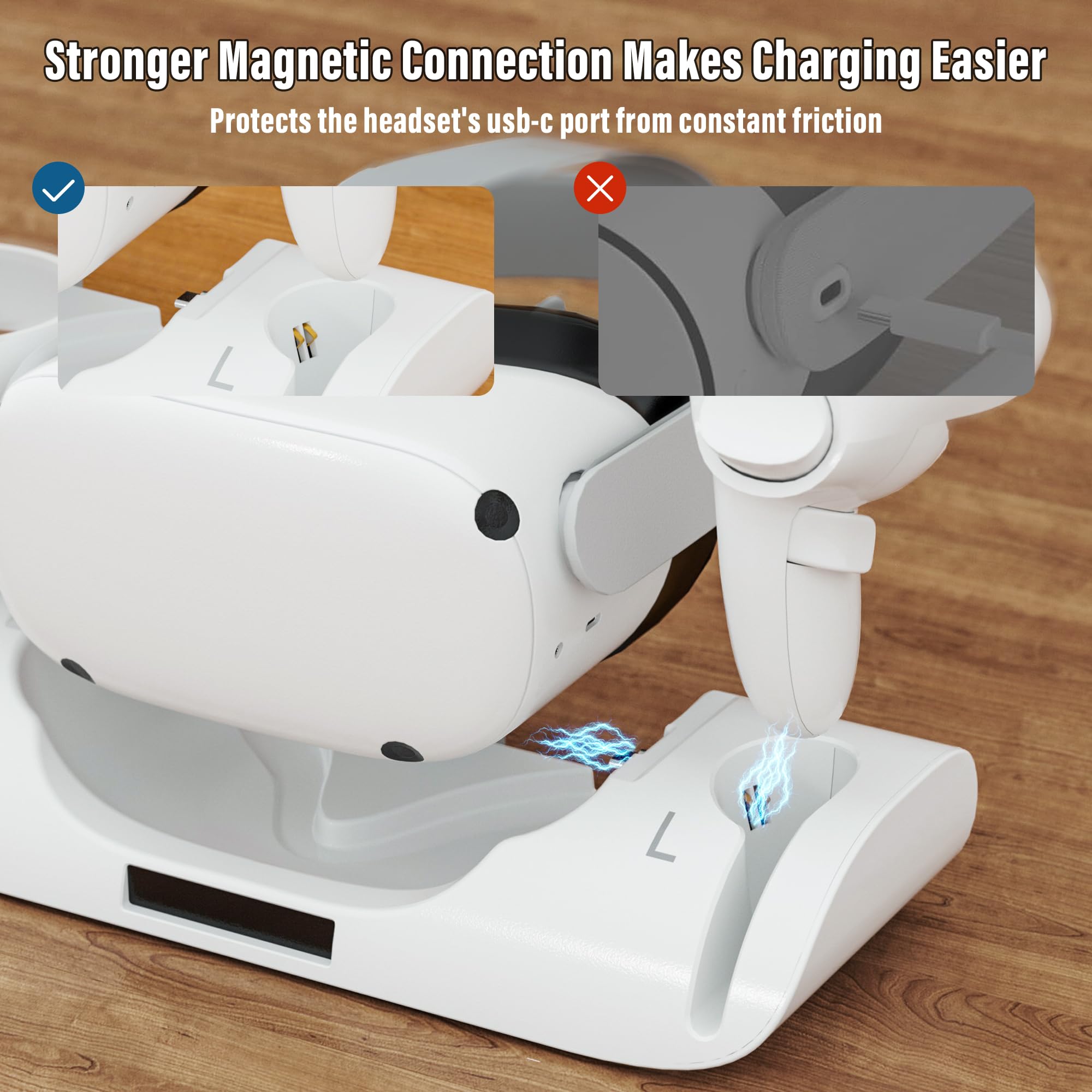 Upgraded Magnetic VR Charging Dock for Oculus Quest 2 with 2 Rechargeable Batteries - Fast Charger for Oculus Quest 2 Headset & Controllers with LED Indicator - Perfect for VR Gaming, Streaming & Extended Play Sessions