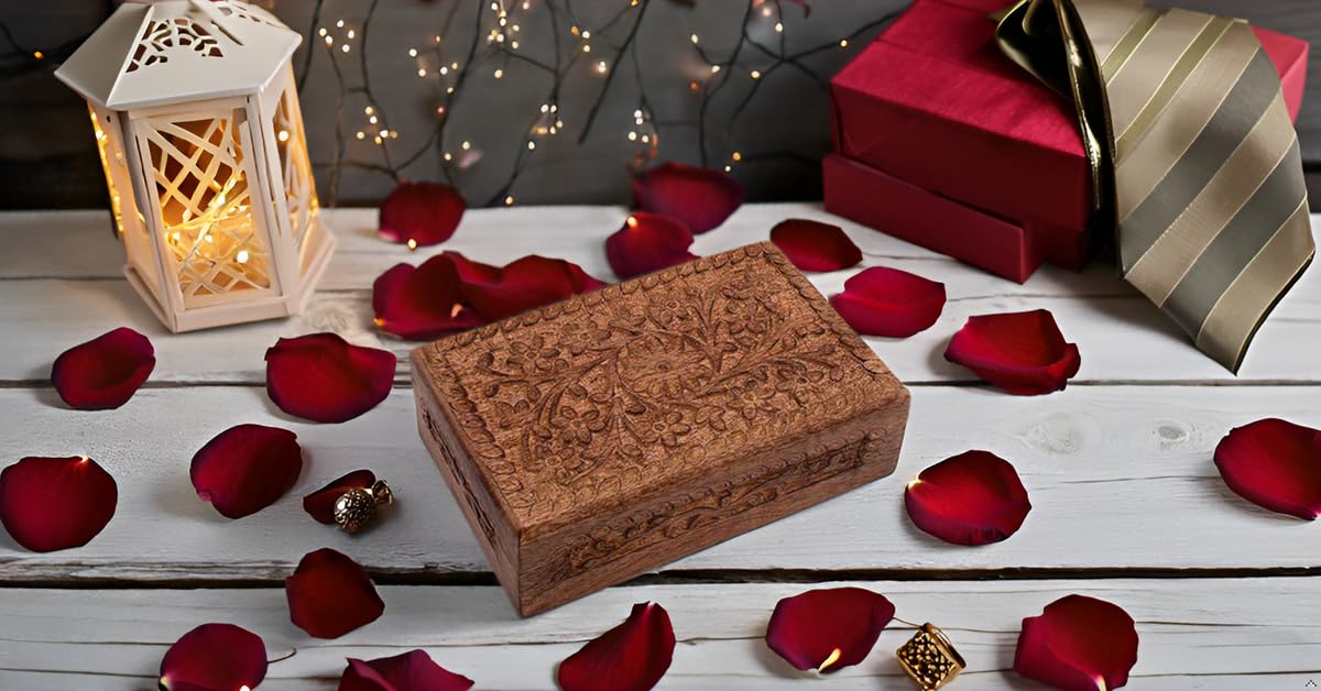 Handmade Wooden Jewelry Box - Elegant Jewelry Organizer & Keepsake Storage for Women | Perfect Birthday, Housewarming Gift | Watch & Trinket Holder for Dresser, Vanity, Travel