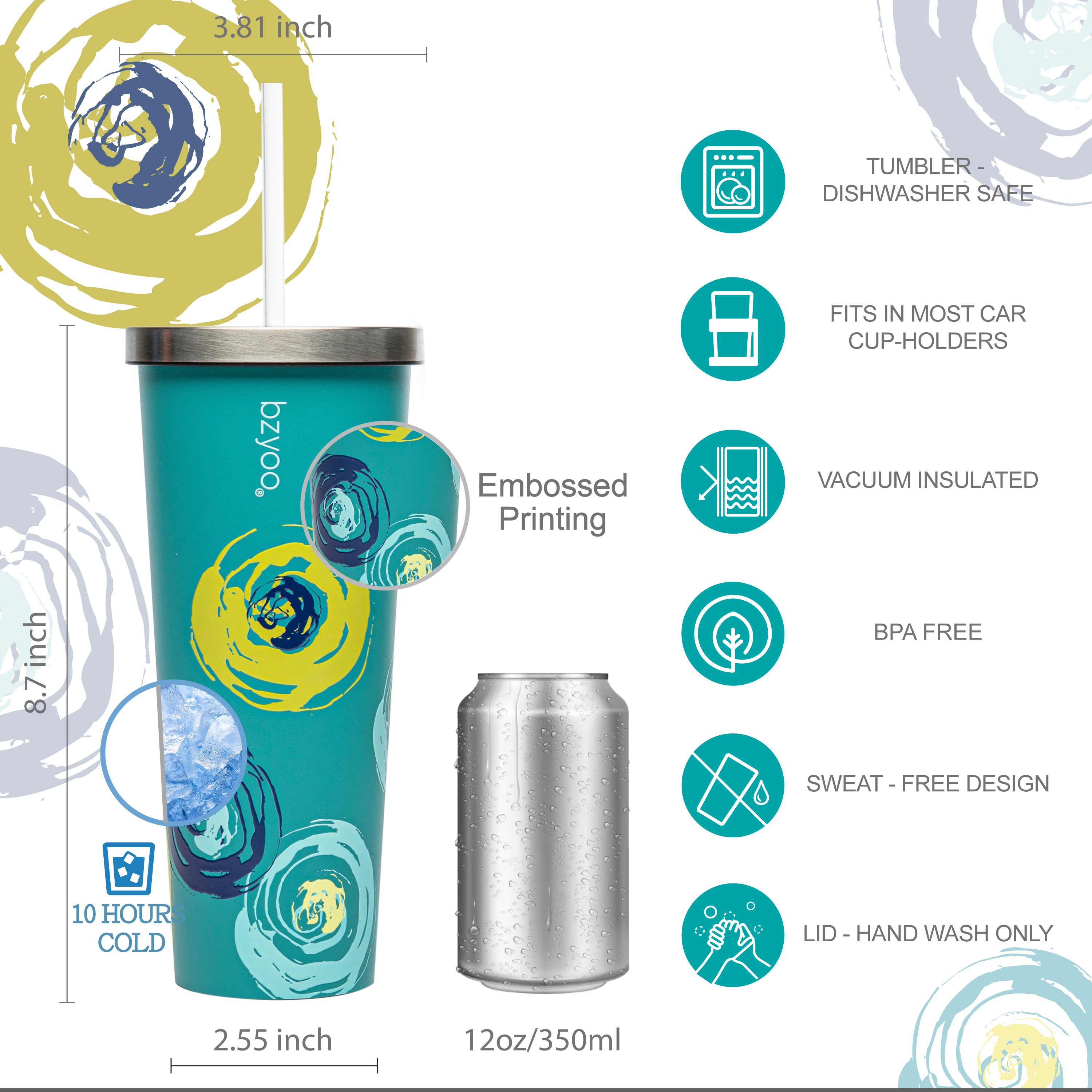 24oz Double Wall Vacuum Insulated Stainless Steel Tumbler with Straw Lid - Green Cyclone | Leakproof Travel Mug for Hot & Cold Drinks | Perfect for Gym, Office, Hiking & Outdoor Activities